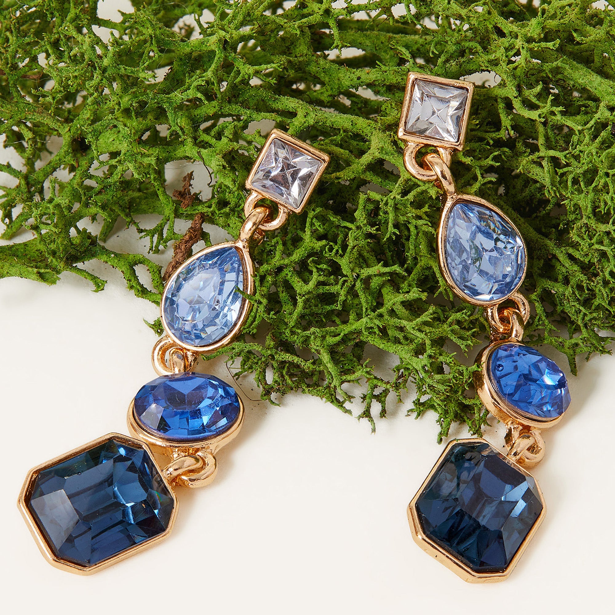 Eclectic Gem Long Drop Earrings Blue