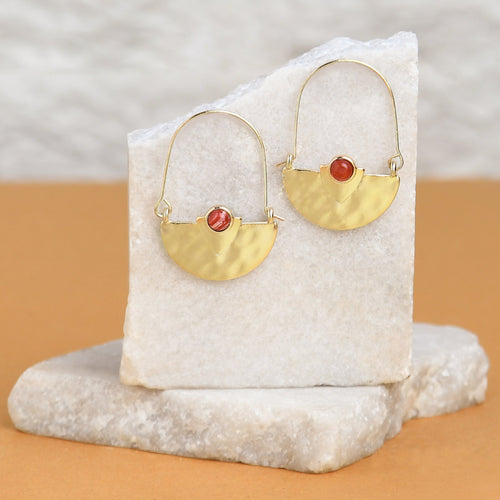 Accessorize London Women's Hammered Semi Circle Stone Earrings