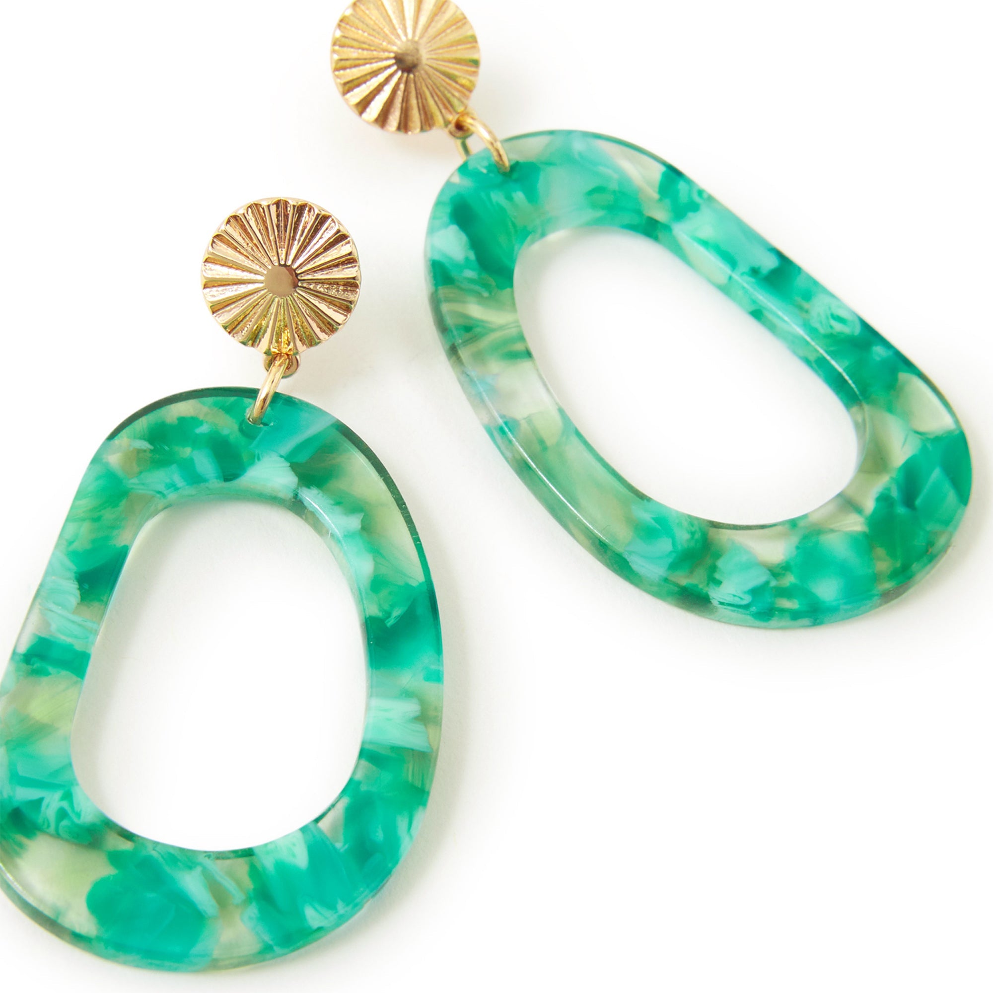 Green Marble Resin Earrings 