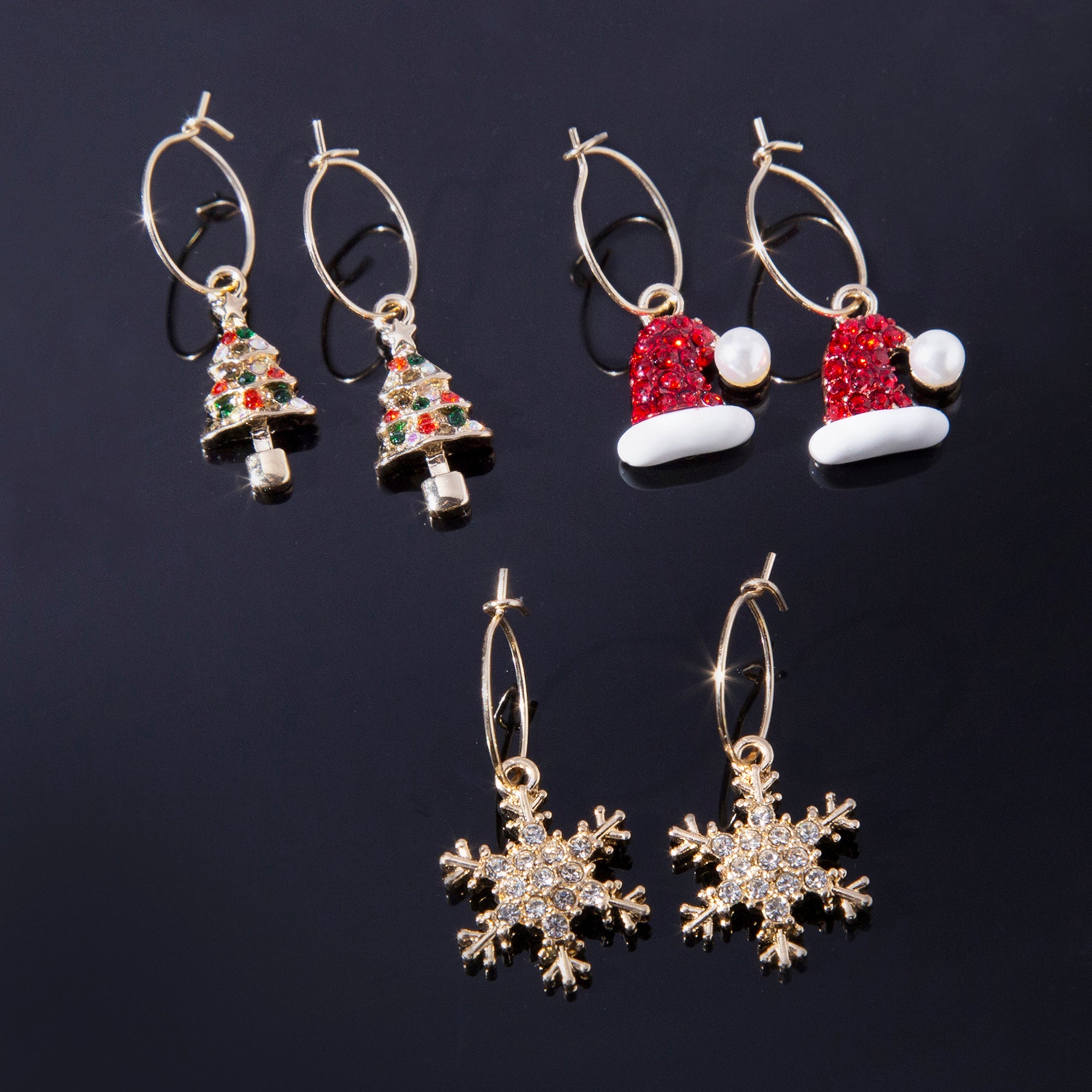 Accessorize London Women's Pack Of Three Christmas Huggie Hoop Earring