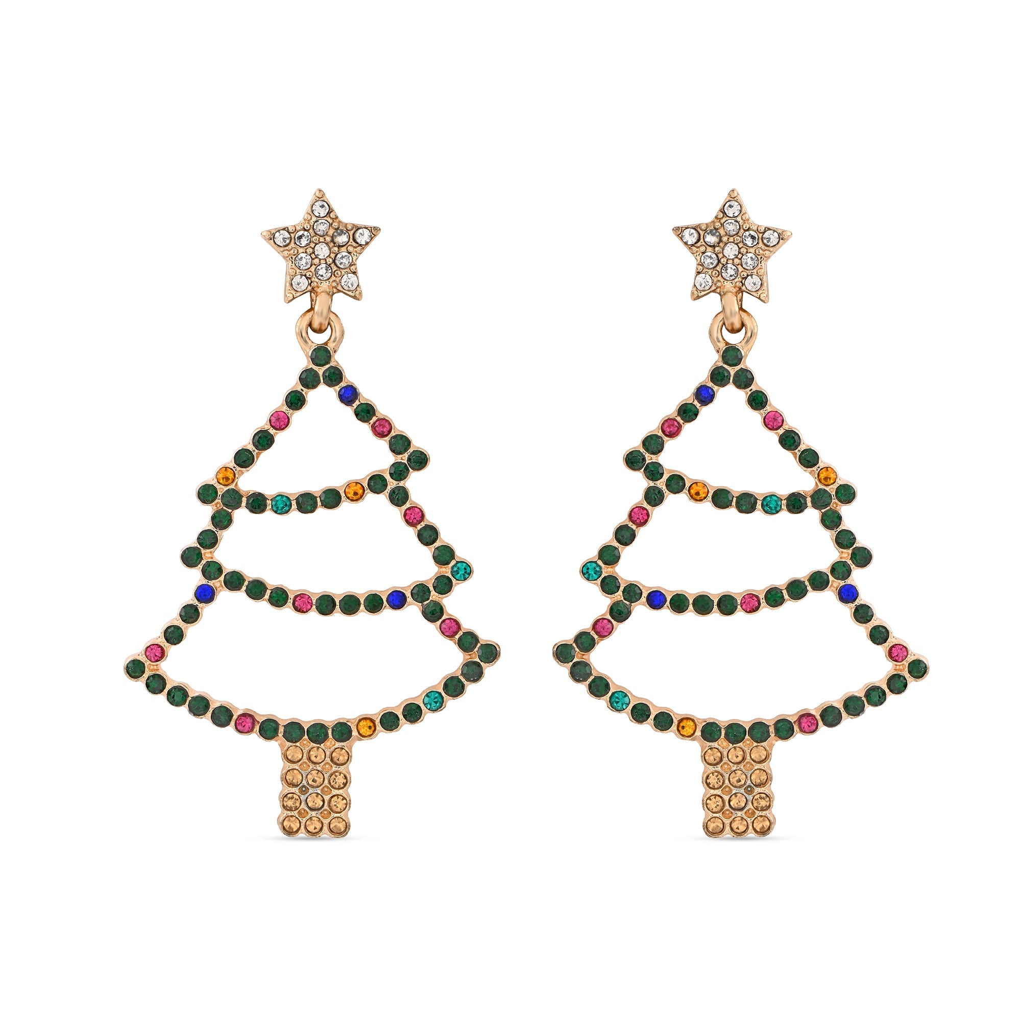 Cut Out Gem Christmas Tree Earrings