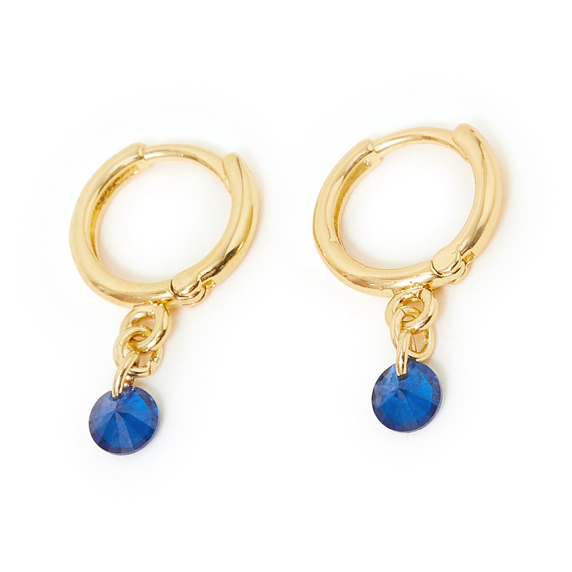 Real Gold Plated Blue Z Sparkle Huggies Earrings