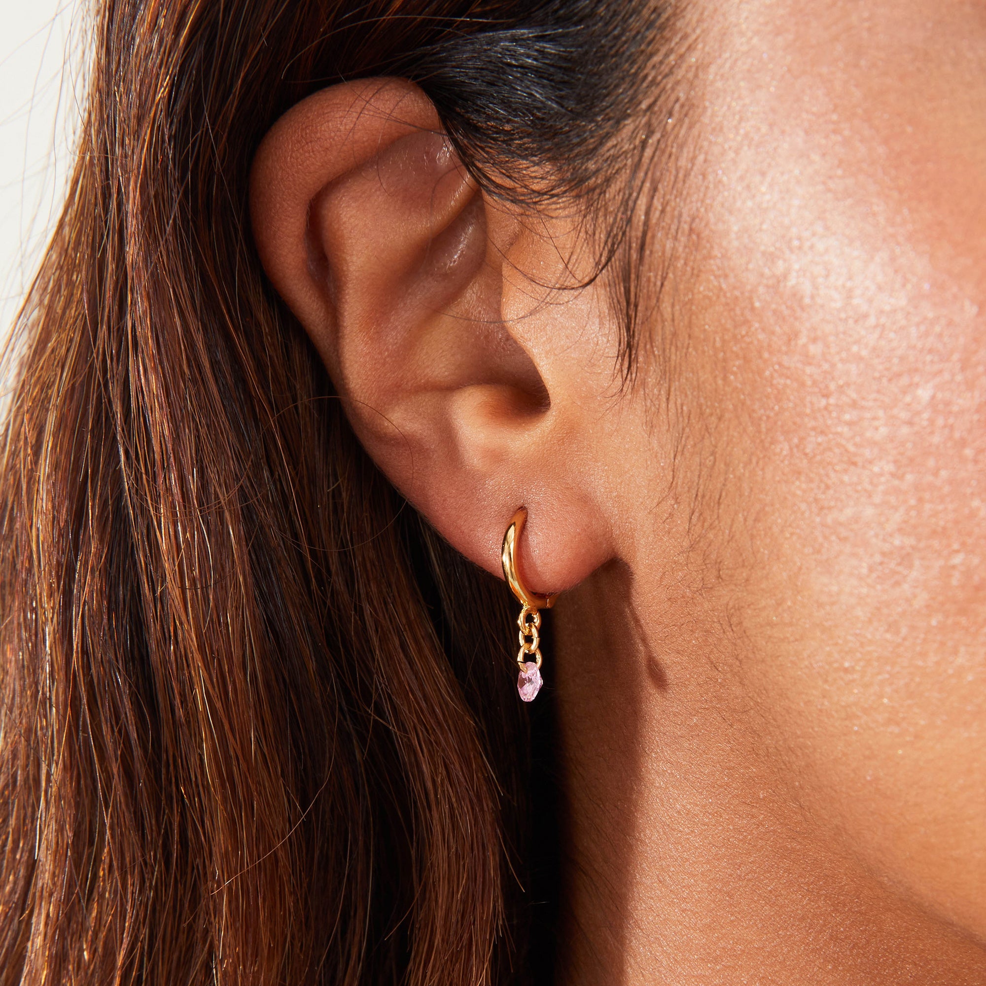 Real Gold Plated Pink Z Sparkle Huggies Earrings