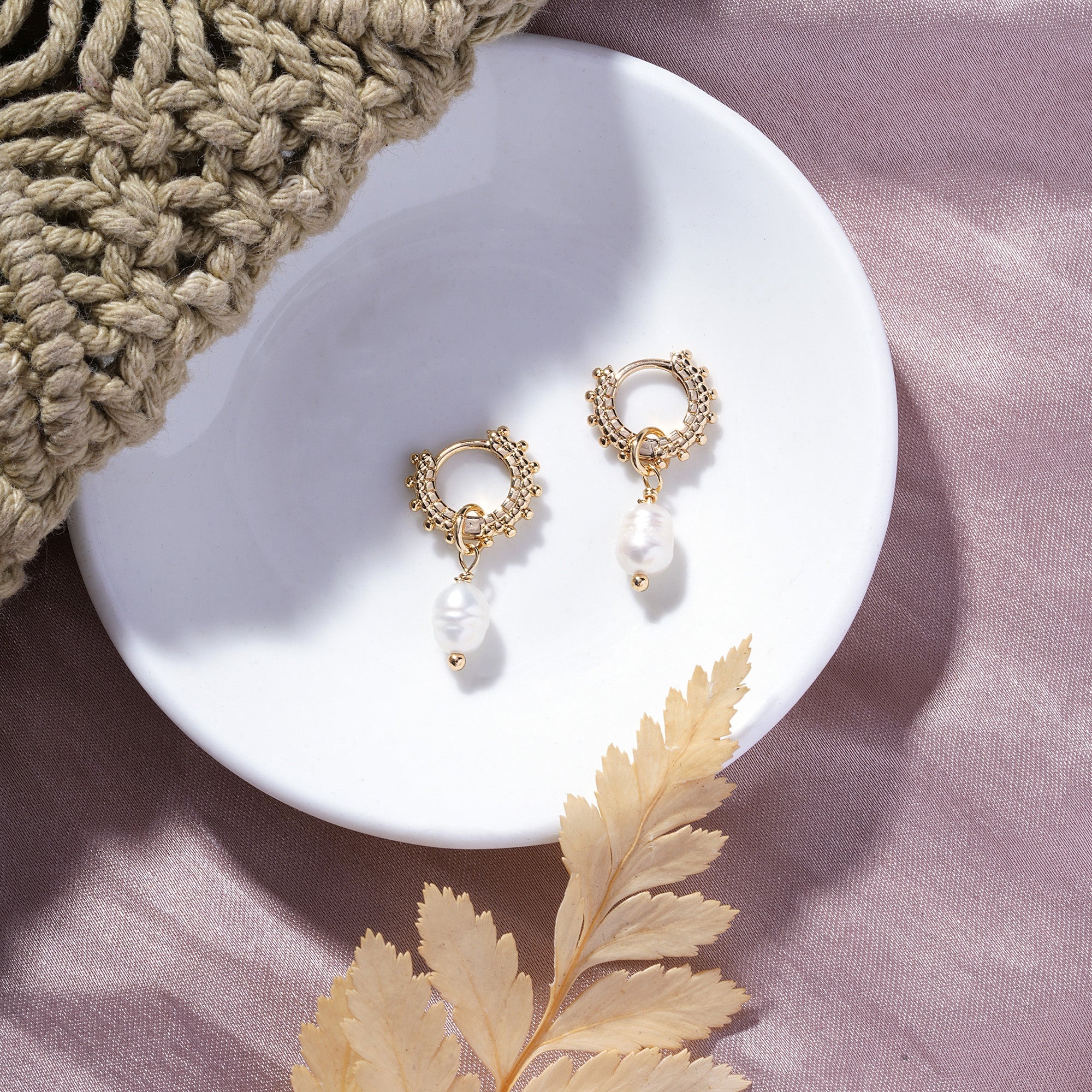 Real Gold Plated Gold Z Pearl Bobble Huggie Hoop Earrings - Accessorize India