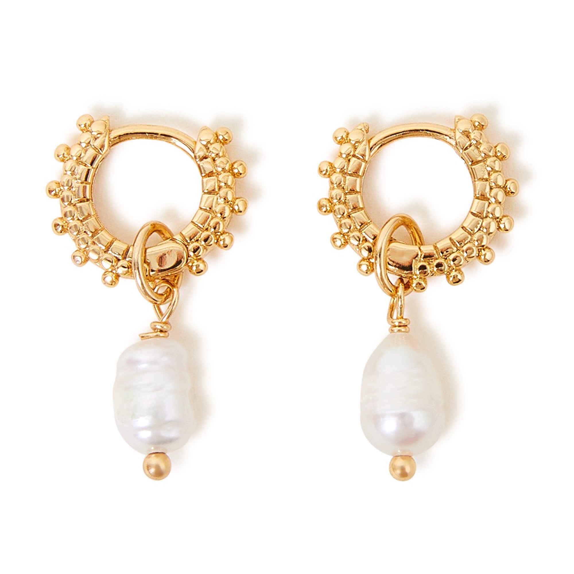 Real Gold Plated Gold Z Pearl Bobble Huggie Hoop Earrings