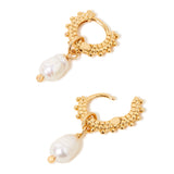 Real Gold Plated Gold Z Pearl Bobble Huggie Hoop Earrings