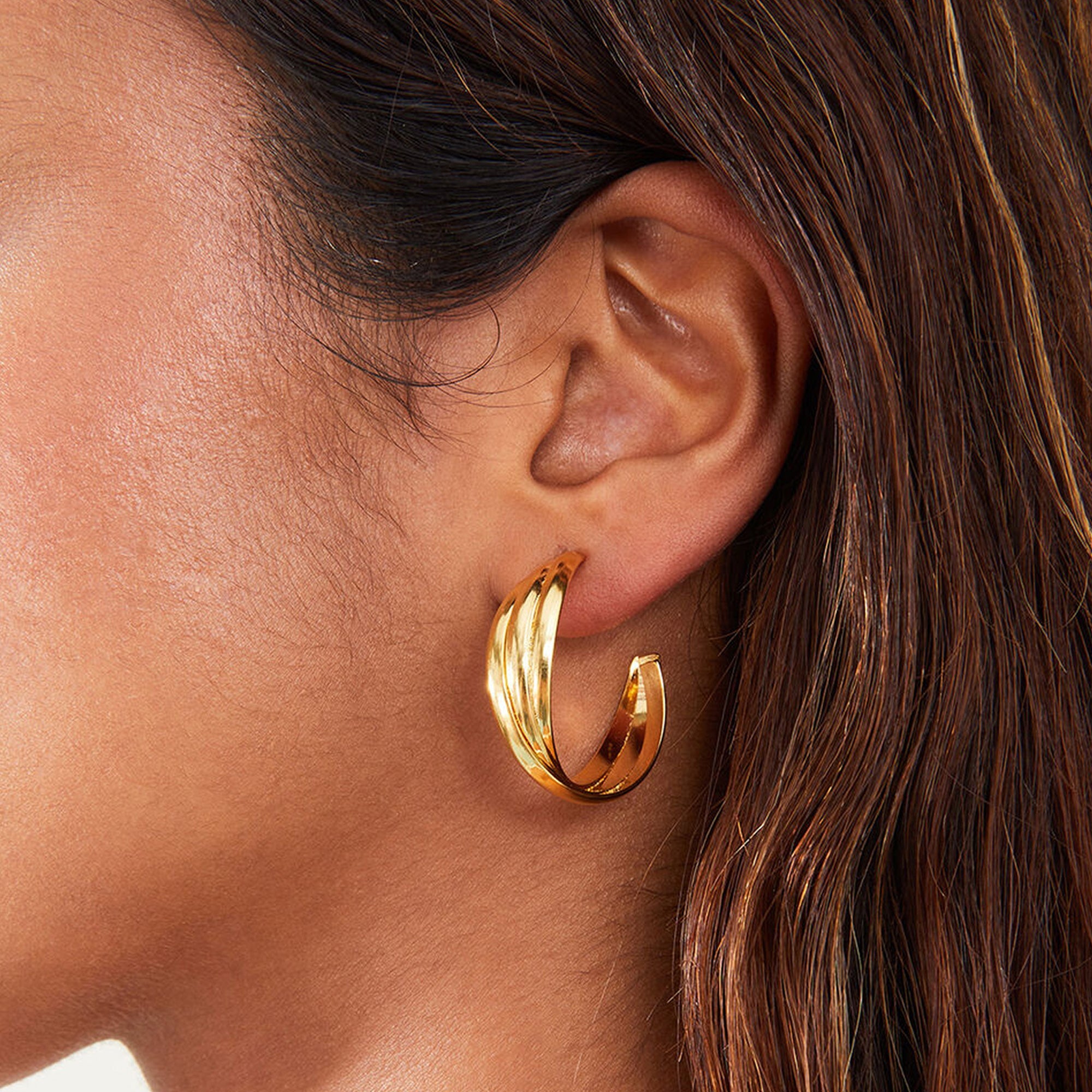 Real Gold-Plated Z Large Twist Hoop Earrings