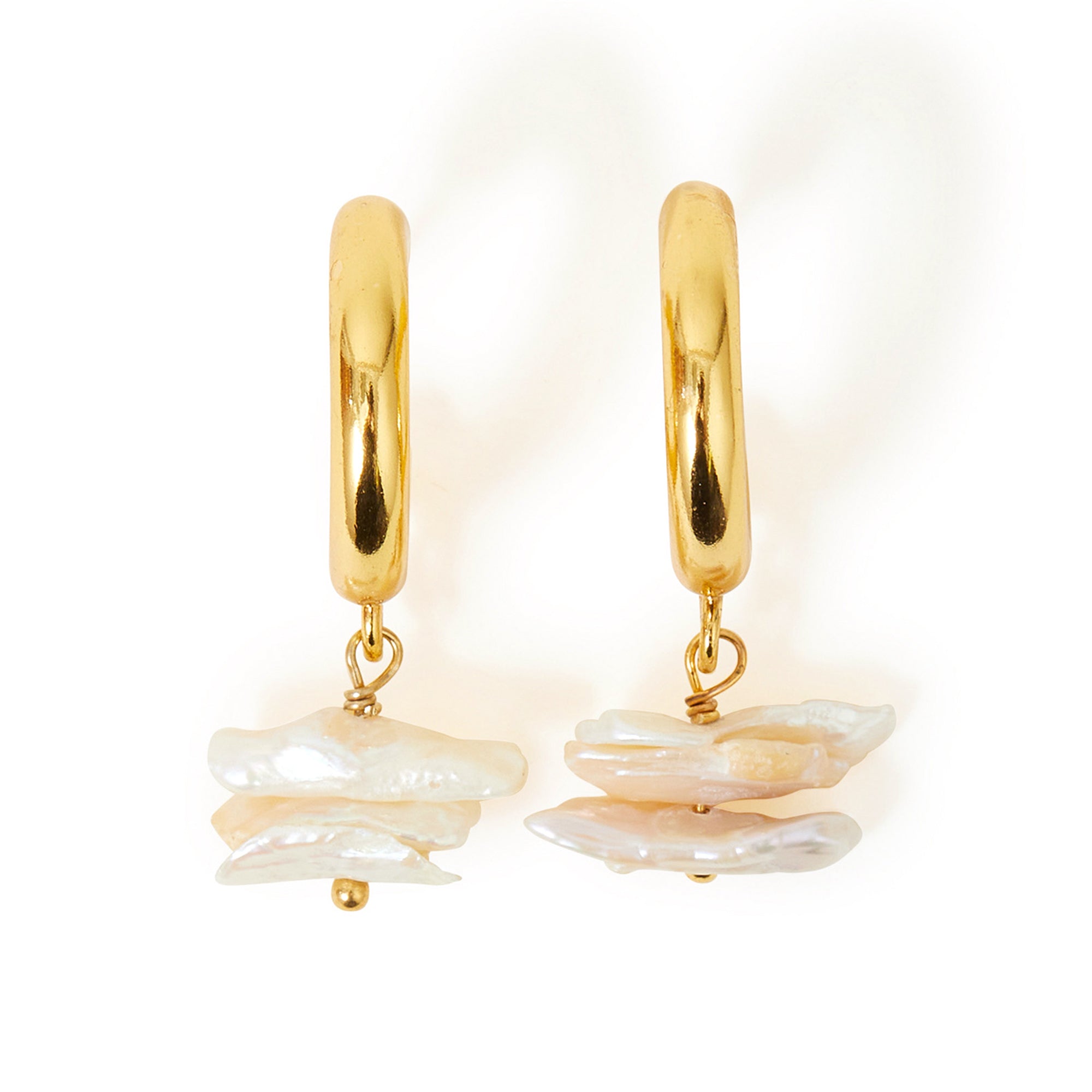 Gold Plated Pearl Hoop Earrings 