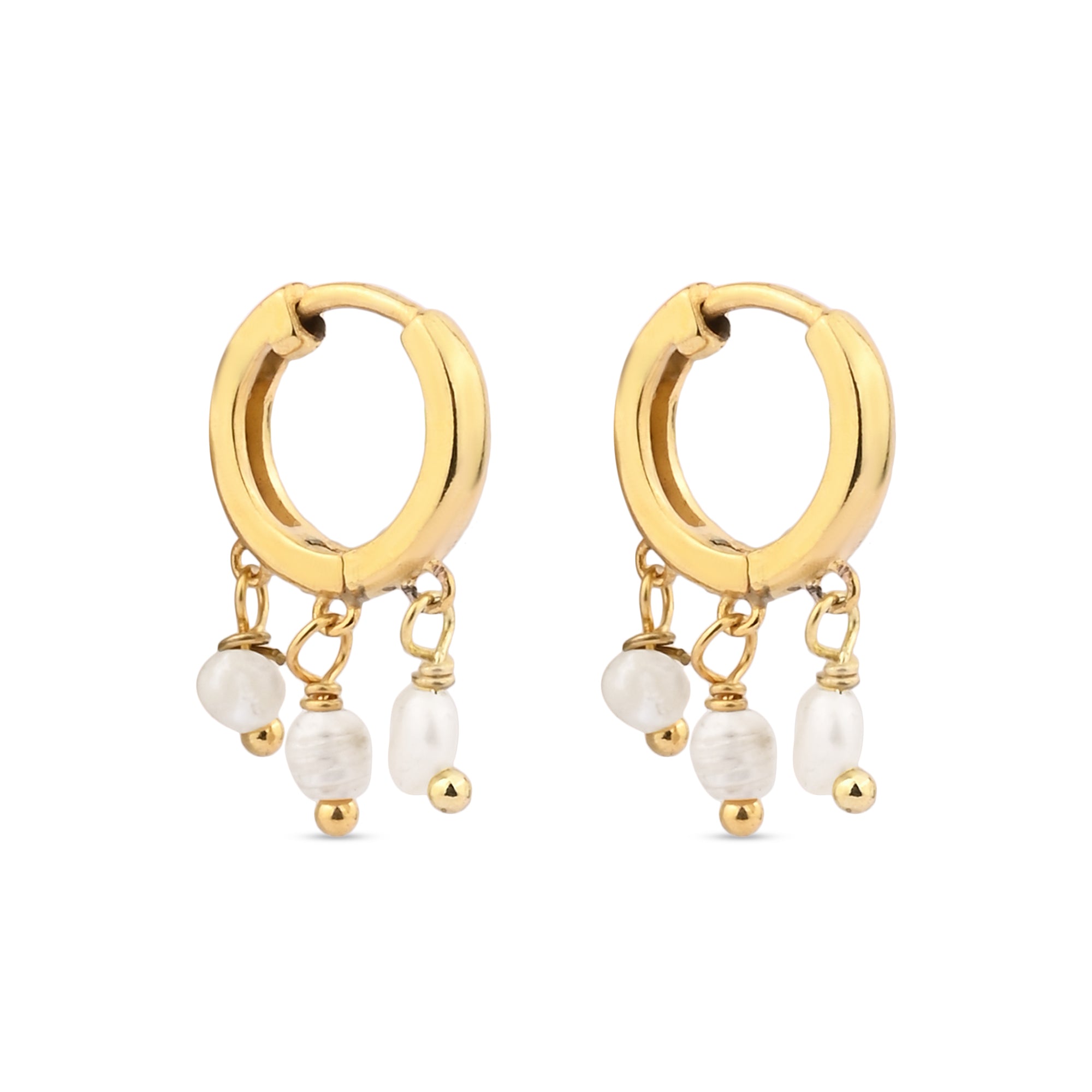 Real Gold-Plated Z Pearl Huggie Hoops