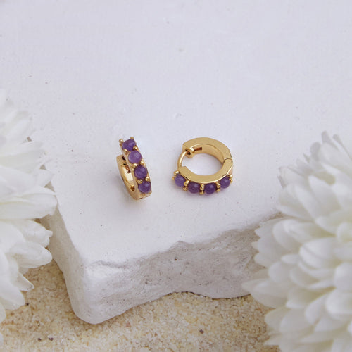 Real Gold Plated Z Multi Birthstone Hoops-February