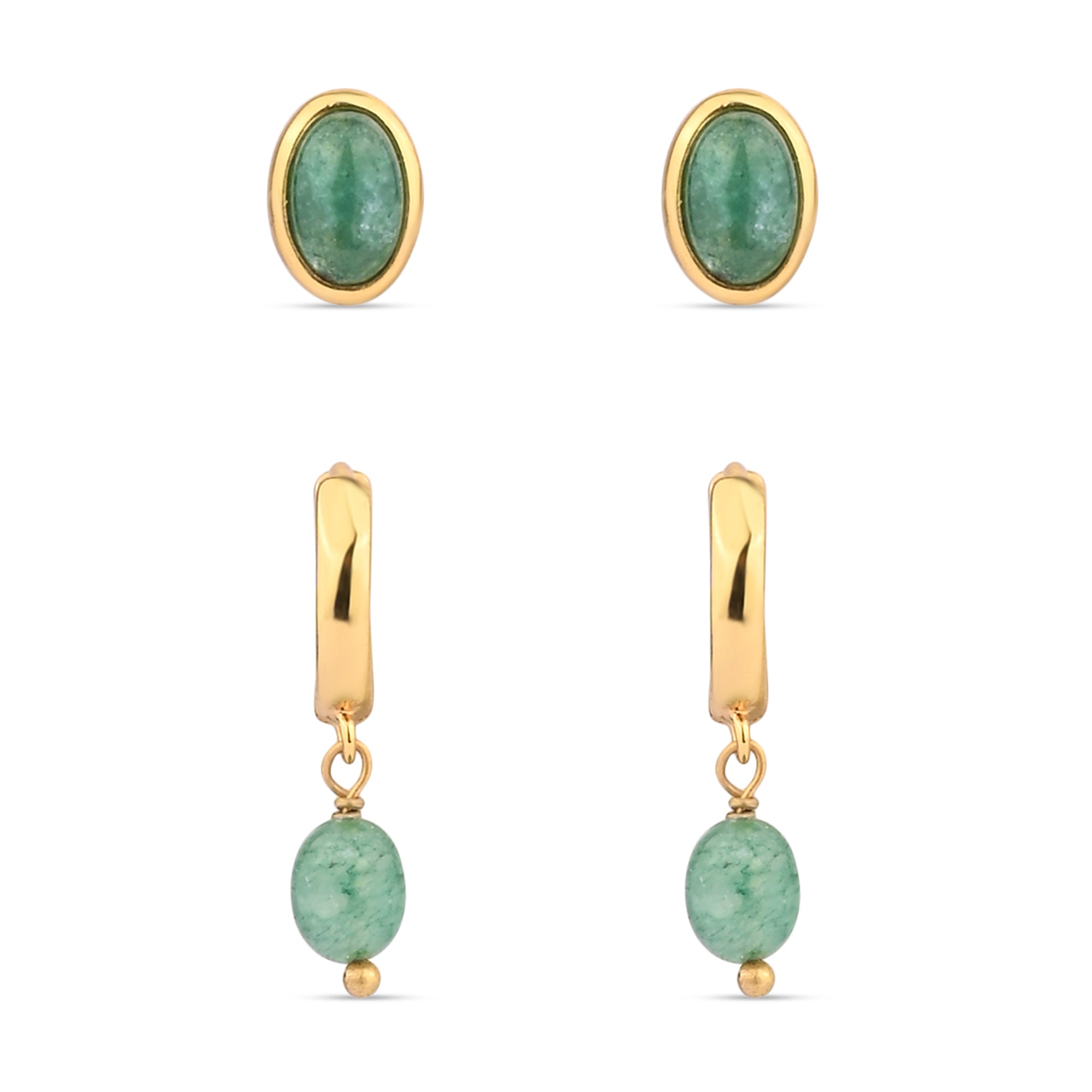Real Gold-Plated Z Aventurine Bobble Earrings Set Of Two