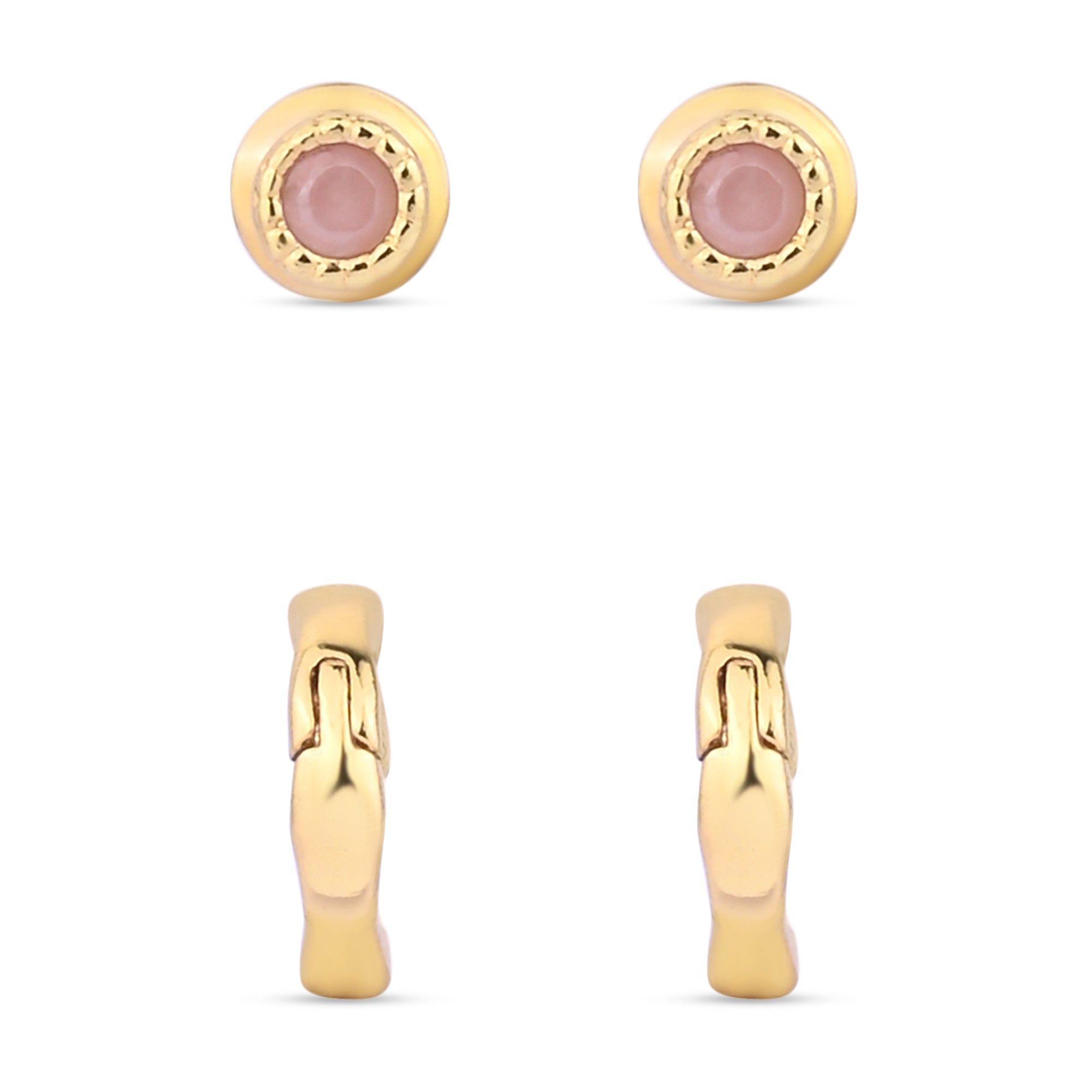 Real Gold-Plated Z Rose Quartz Molten Earrings Set Of Two