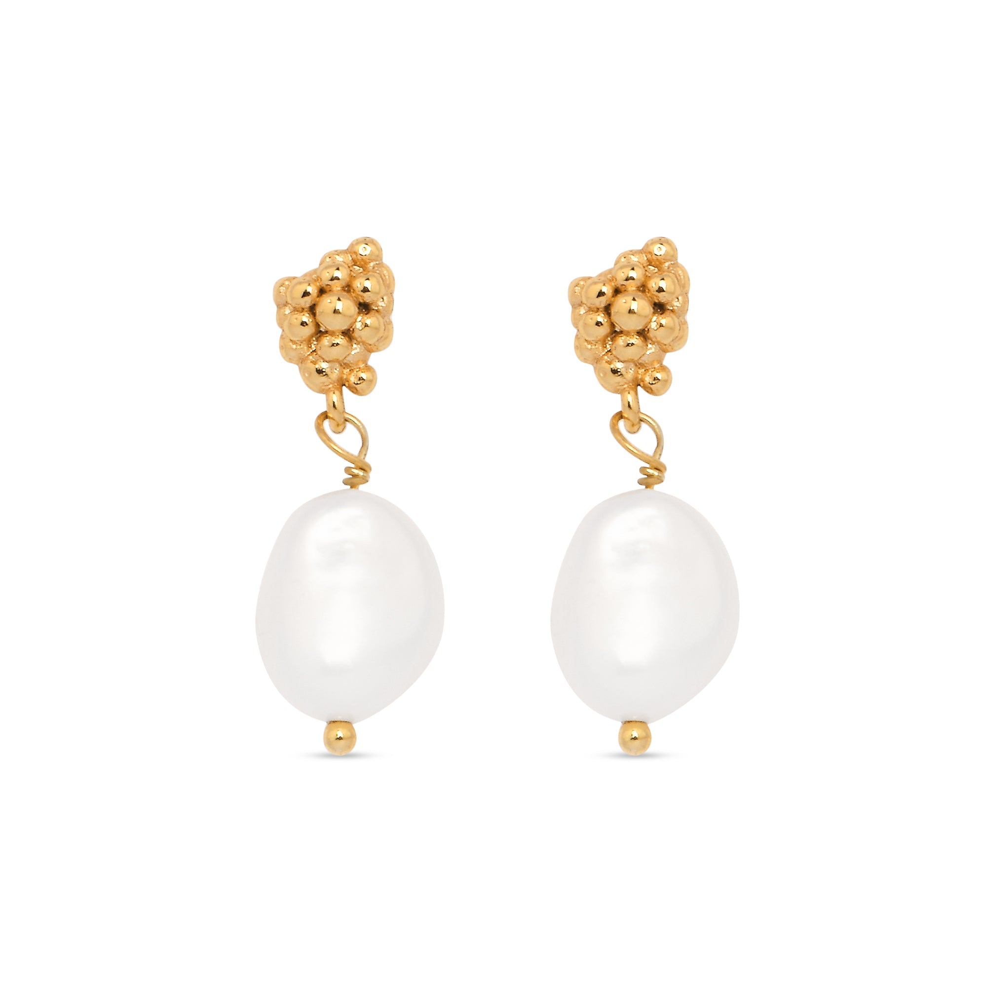 Real Gold-Plated Z Bobble Pearl Earrings