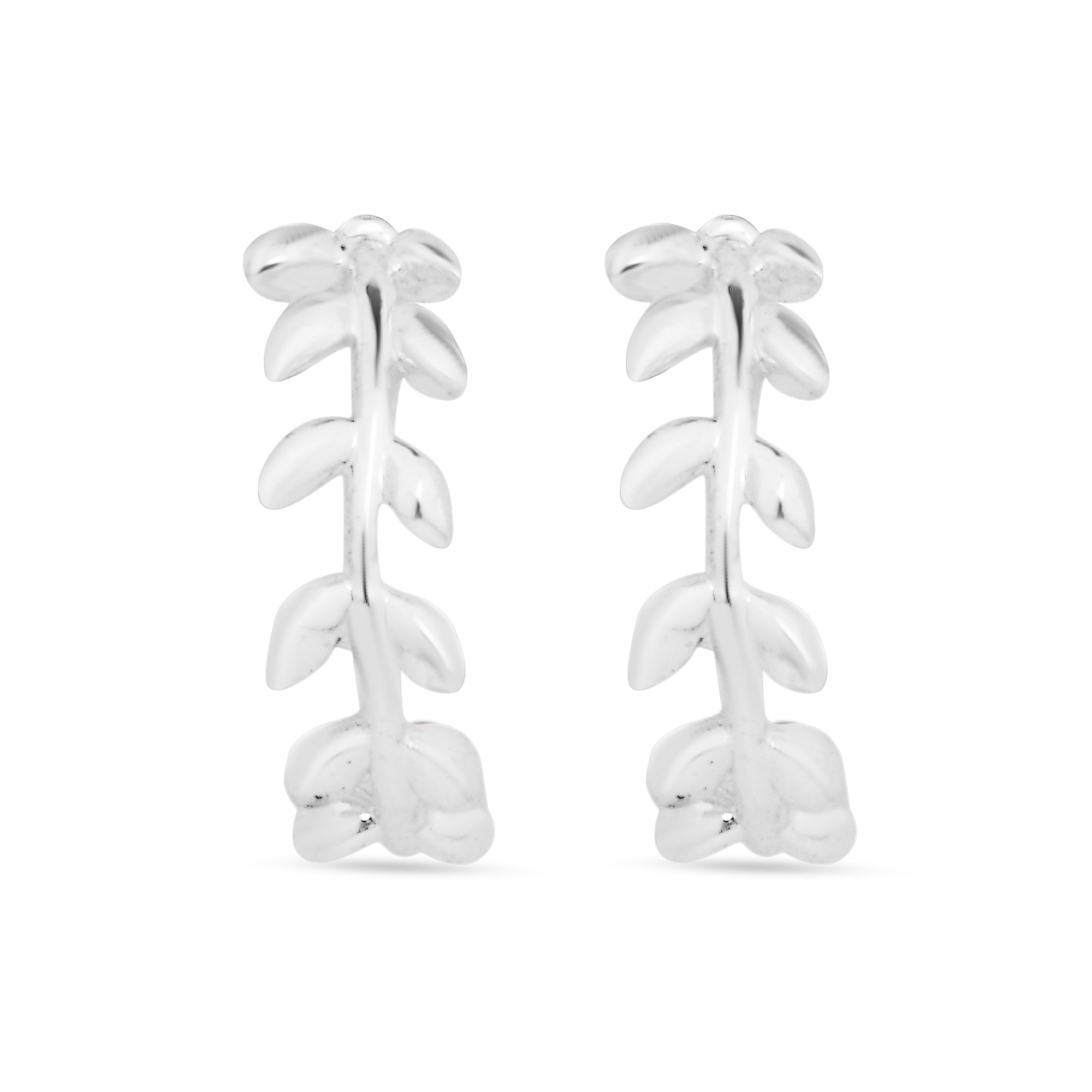 925 Pure Sterling Silver-Plated Leaf Hoop Earrings