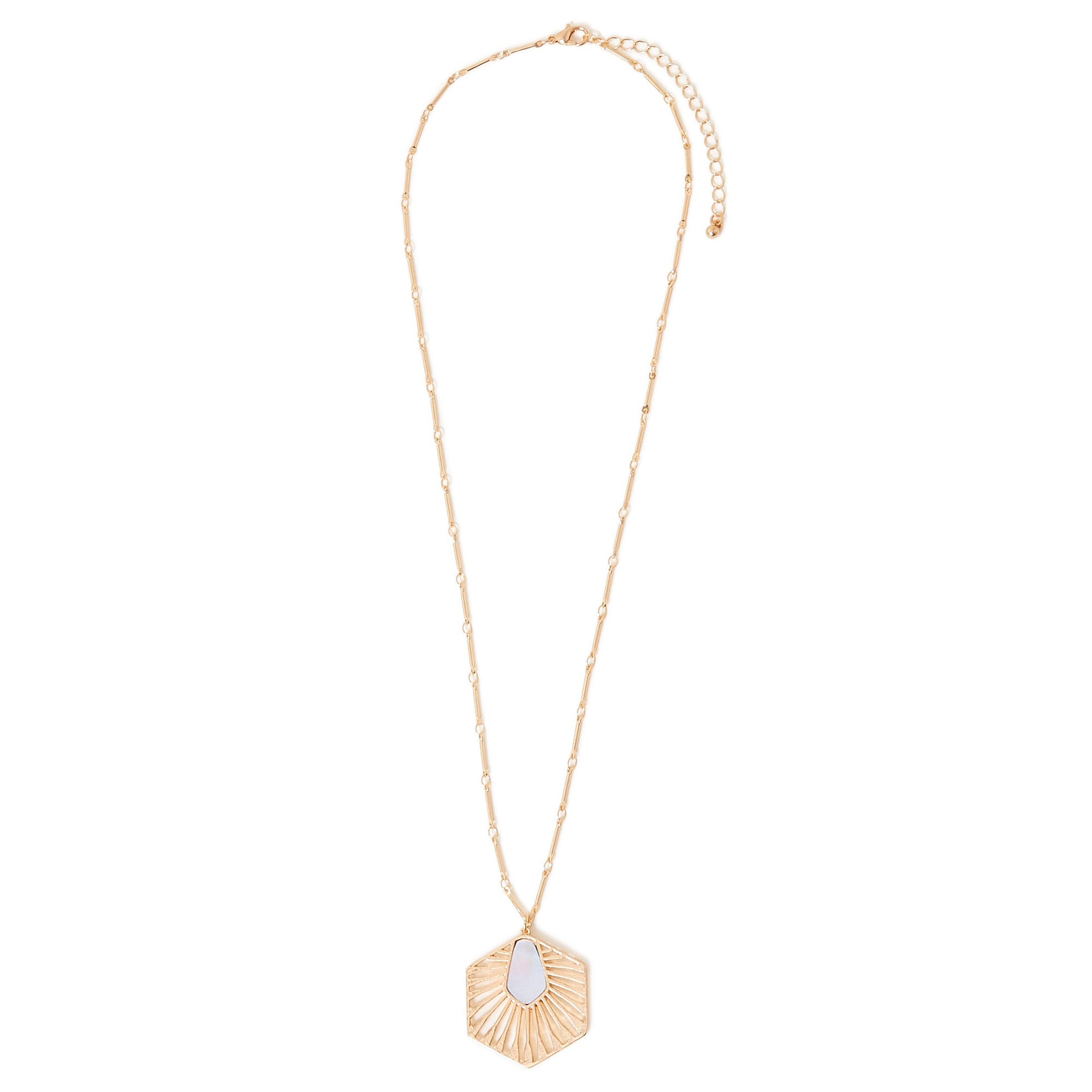 Pearlised Hexagon Pendant Necklace