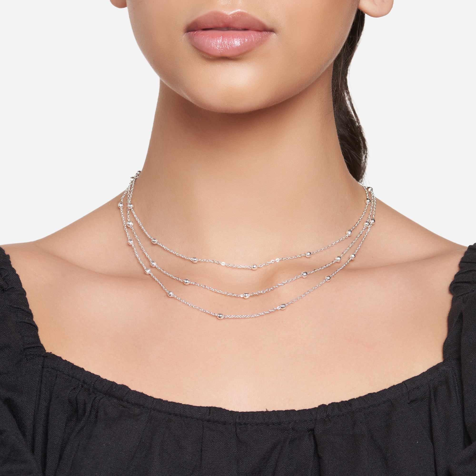 Accessorize London Women's Silver Layered Station Bead Necklace