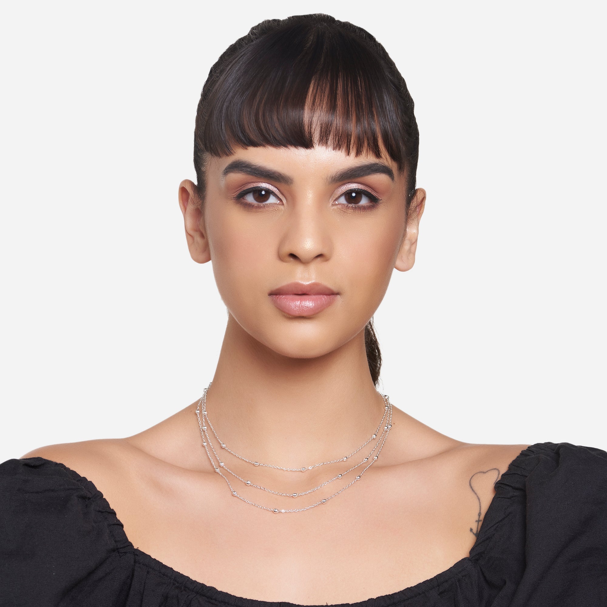 Accessorize London Women's Silver Layered Station Bead Necklace