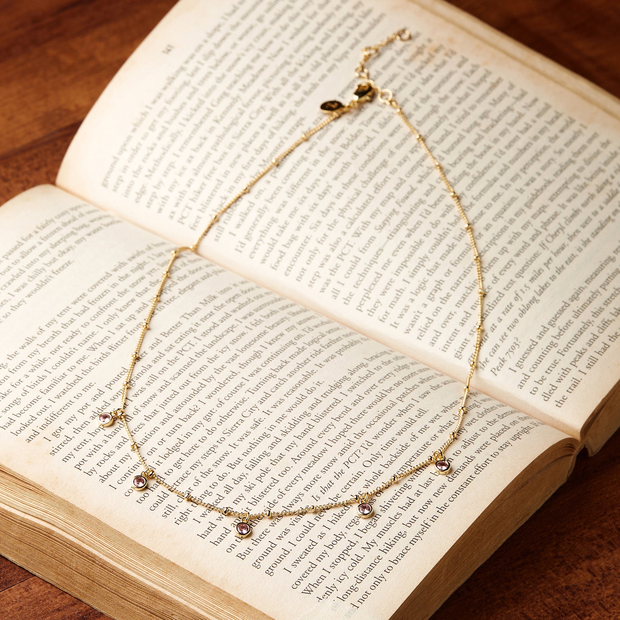 Real Gold Plated Pink Z Sparkle Charm Station Necklace