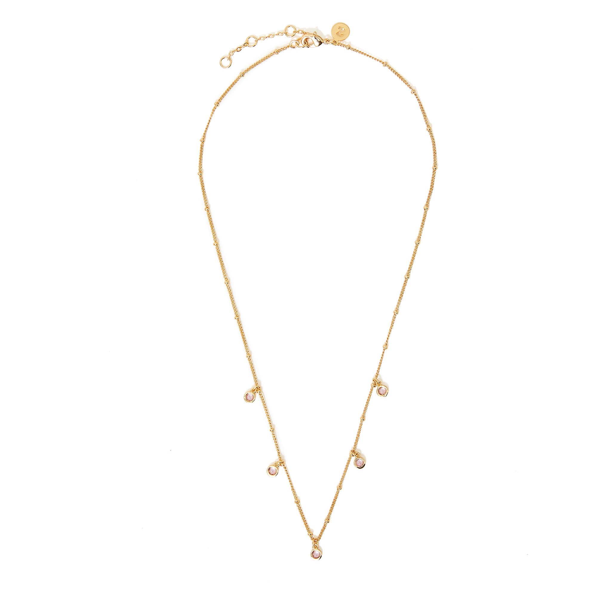 Real Gold Plated Pink Z Sparkle Charm Station Necklace