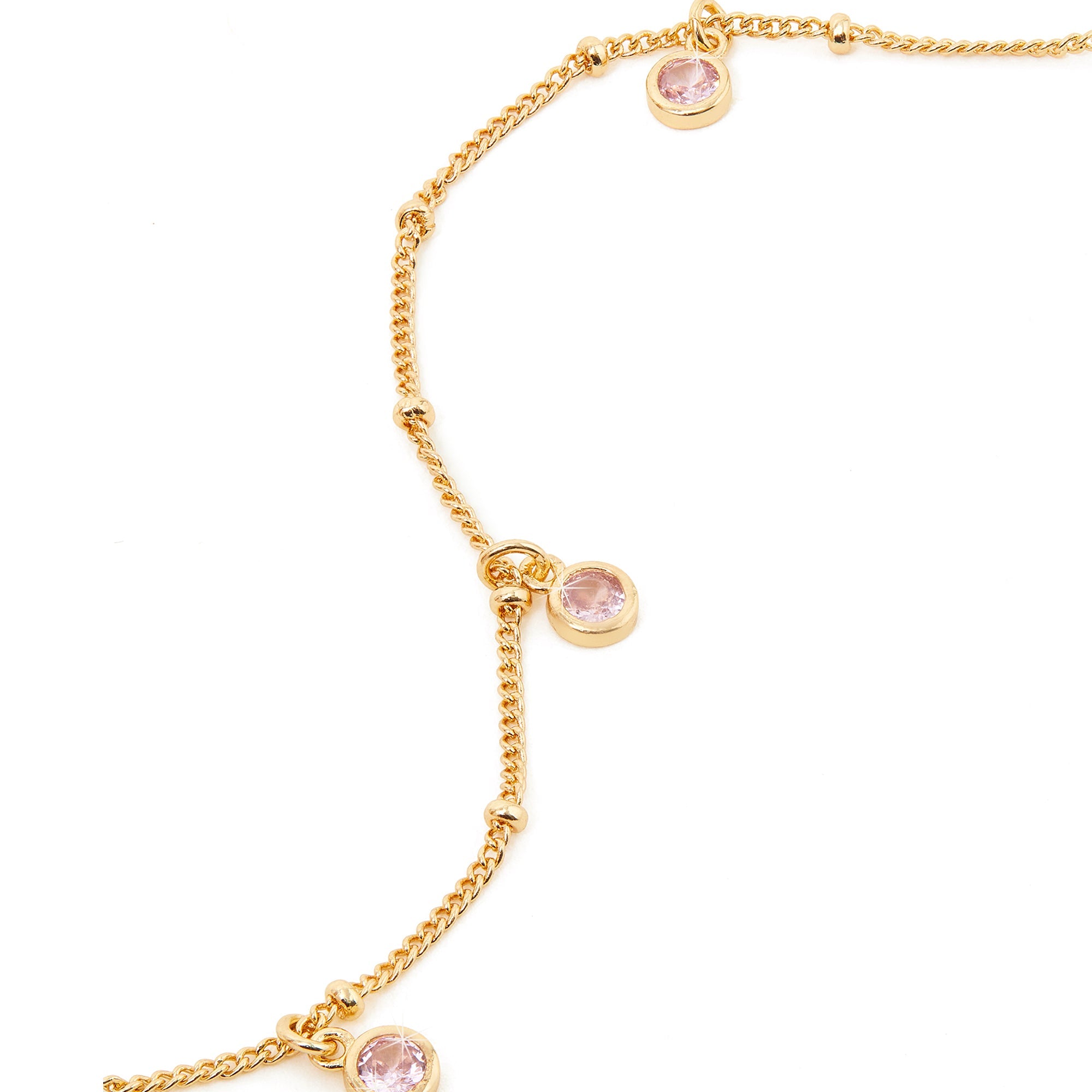Real Gold Plated Pink Z Sparkle Charm Station Necklace