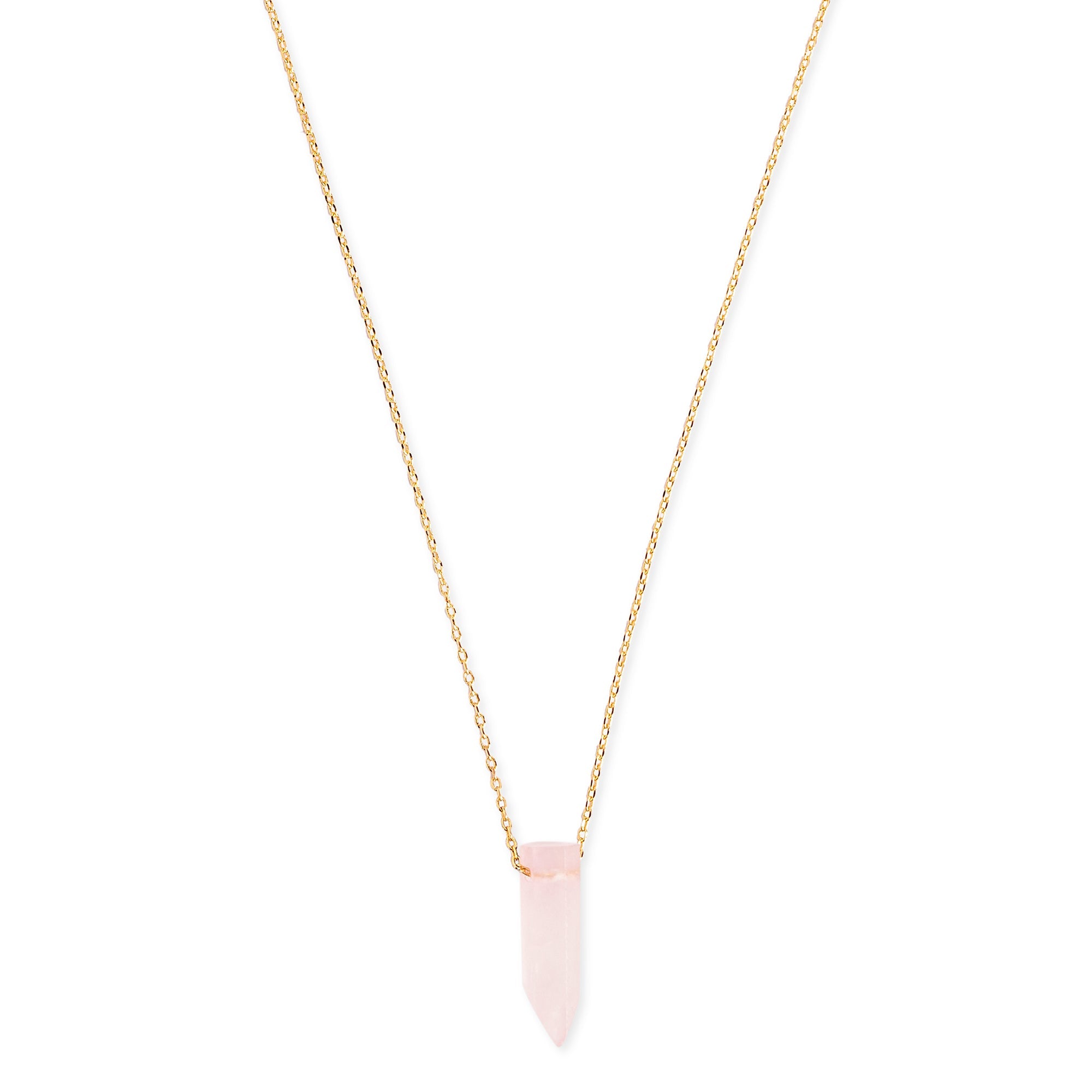 Real Gold Plated Pink Z Rough Cut Shard Hs Nk Rose Quartz Necklace