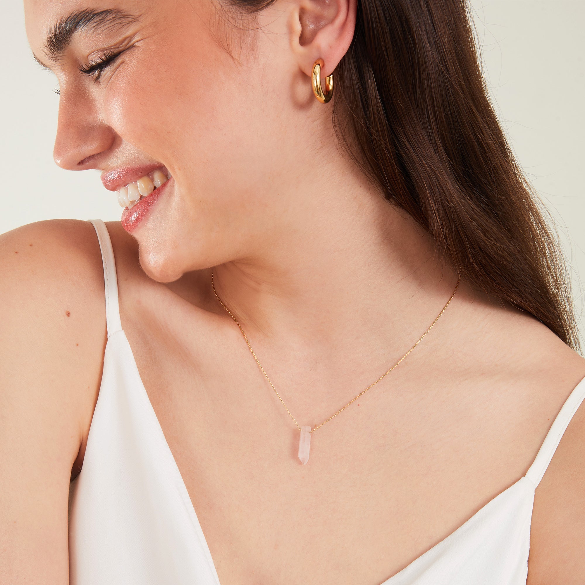 Real Gold Plated Pink Z Rough Cut Shard Hs Nk Rose Quartz Necklace
