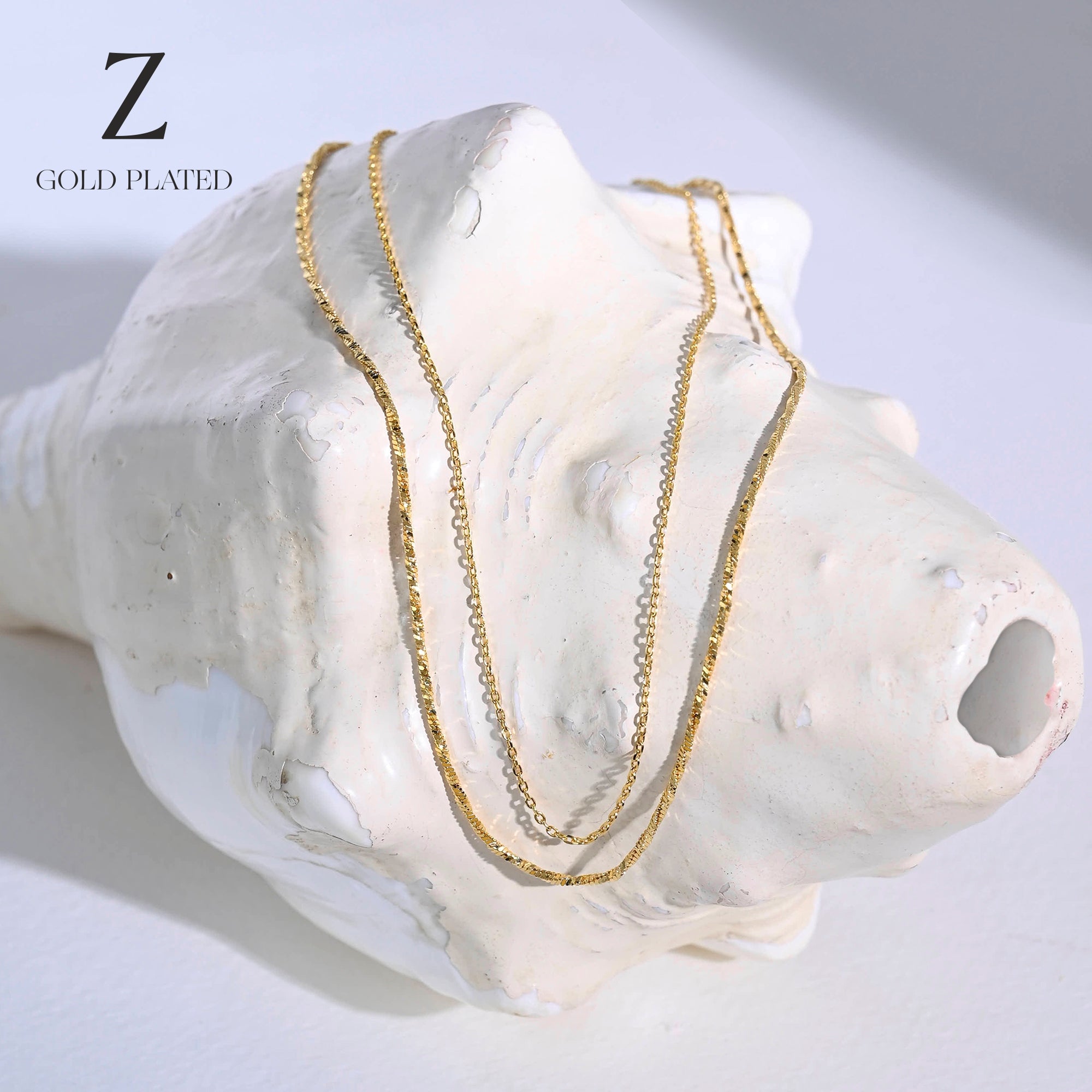 Real Gold-Plated Z Sparkle Chain Layered Necklace