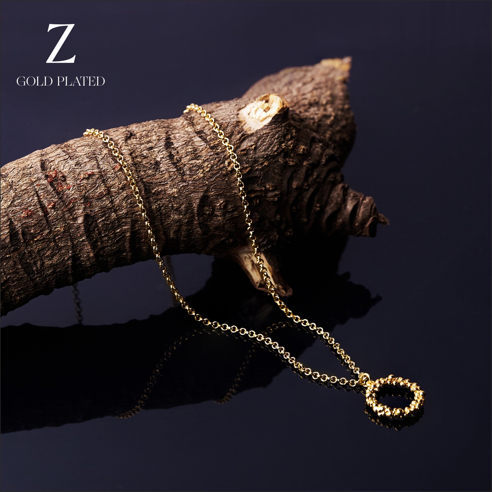 Real Gold Plated Z Bobble Circle Pendant Necklace