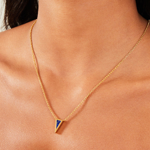 Real Gold-Plated Lapis Triangle Pendant Necklace