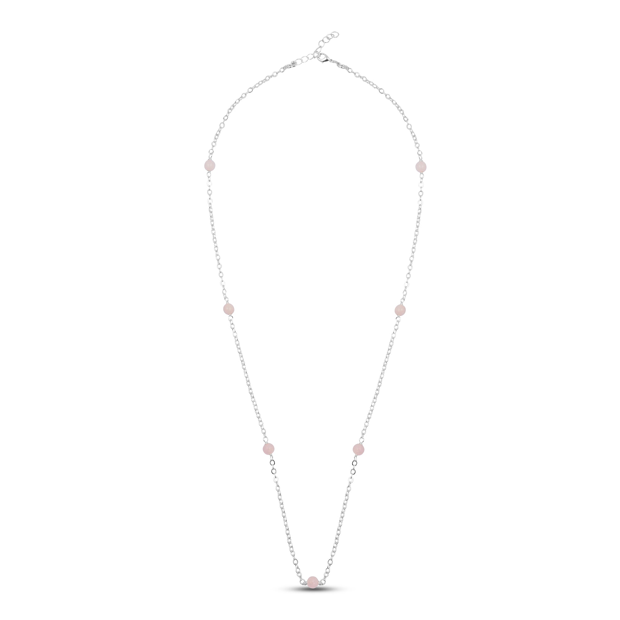 925 Pure Sterling Silver Plated Rose Quartz Station Necklace