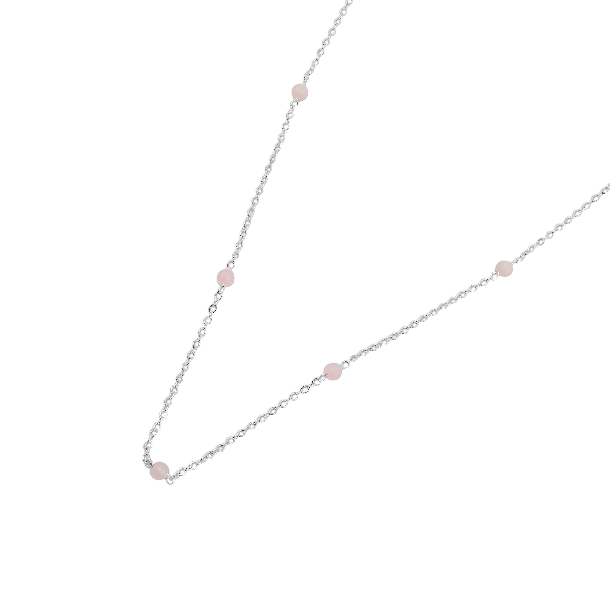 925 Pure Sterling Silver Plated Rose Quartz Station Necklace