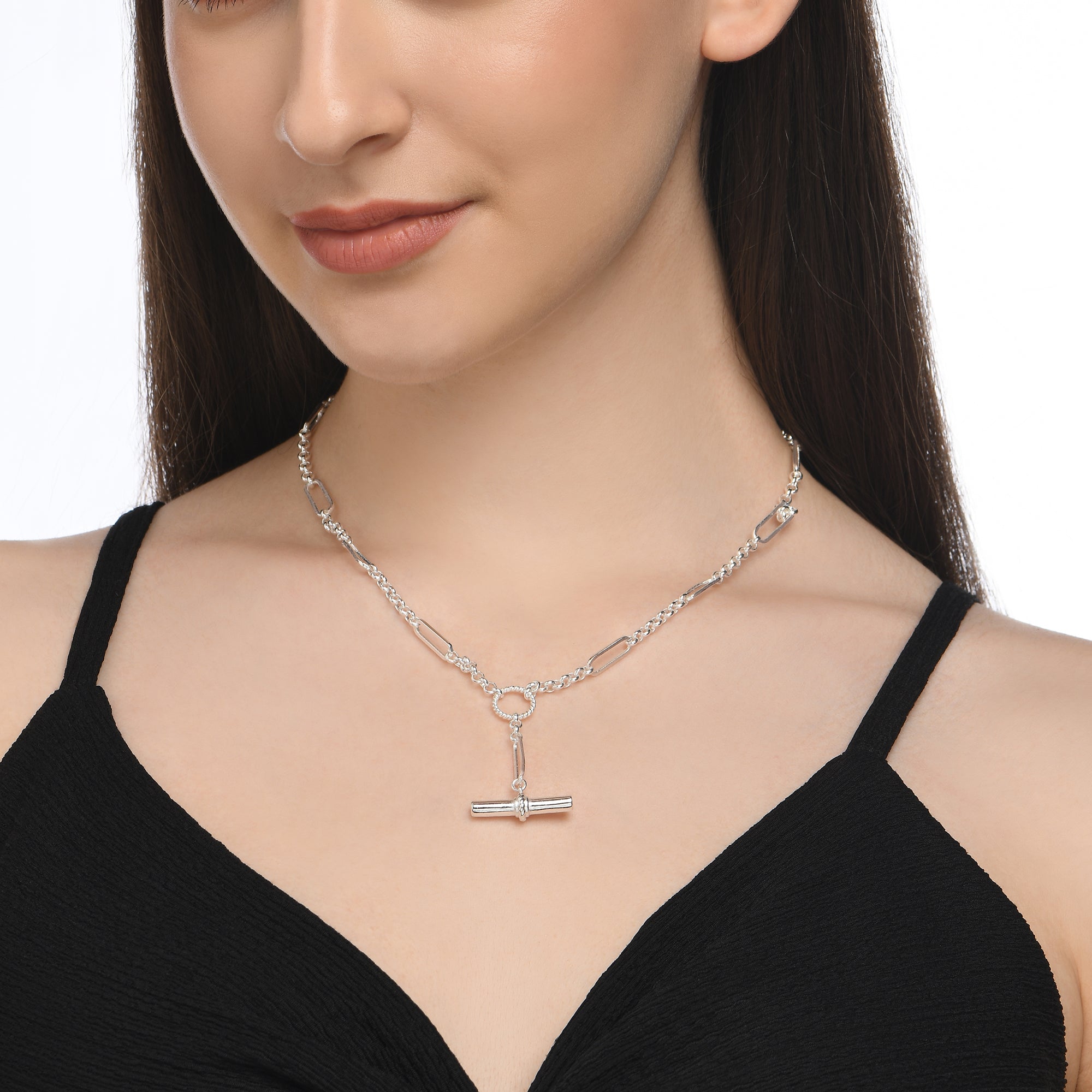 925 Pure Sterling Silver Plated Twist T-Bar Necklace