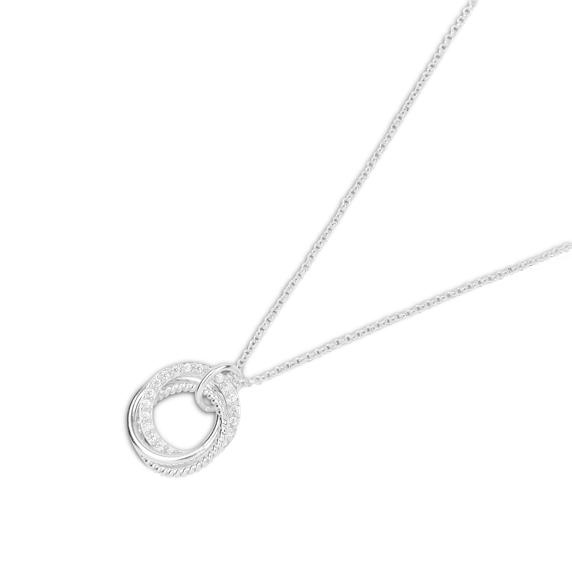 925 Pure Sterling Silver Plated Sparkle Twist Circle Necklace