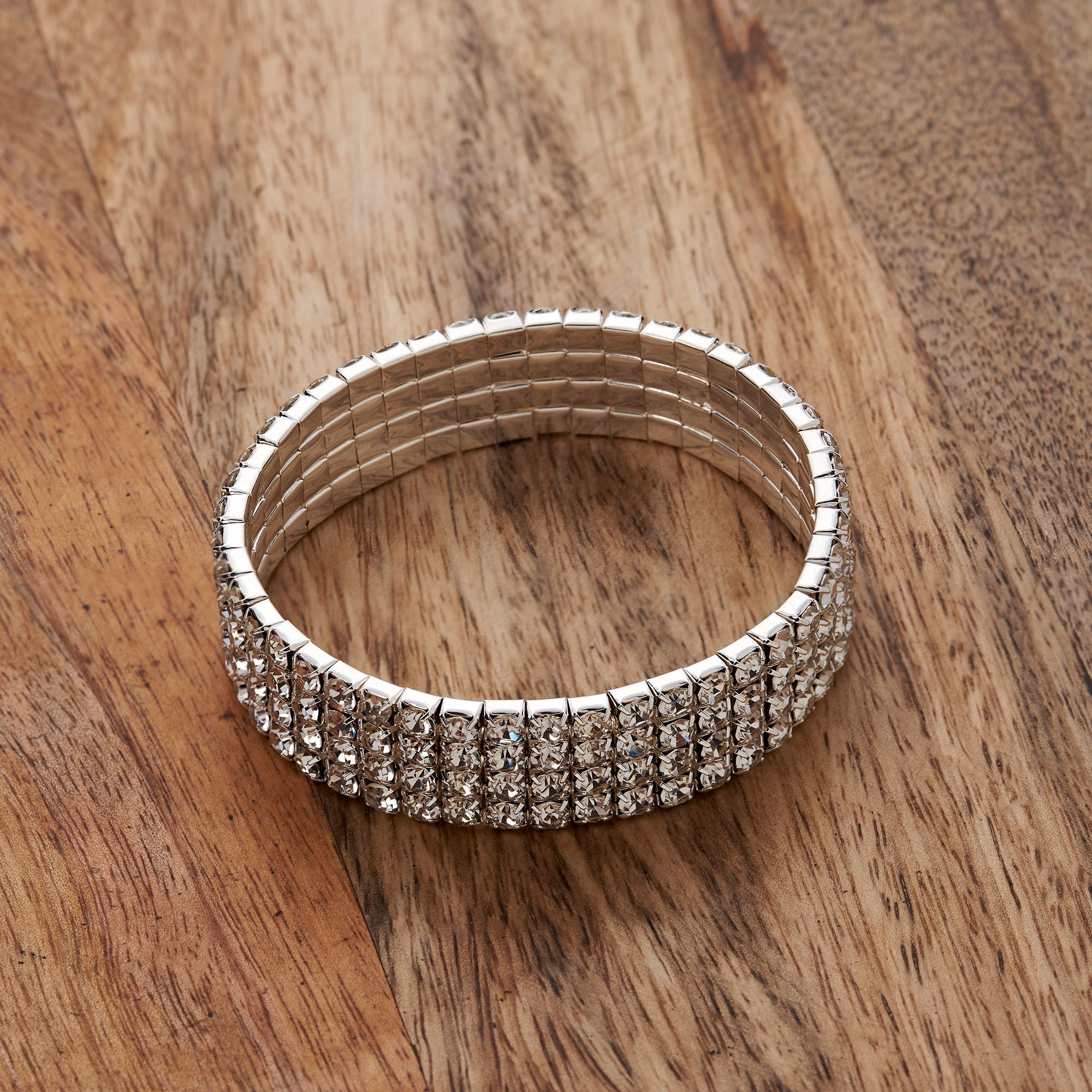 Accessorize London Women's Silver Wide Crystal Cupchain Stretch Bracelet