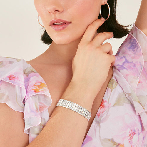 Accessorize London Women's Silver Wide Crystal Cupchain Stretch Bracelet