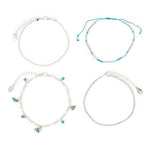 Accessorize London Women's Silver And Turq Beaded Anklets Pack Of 4