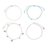 Accessorize London Women's Silver And Turq Beaded Anklets Pack Of 4