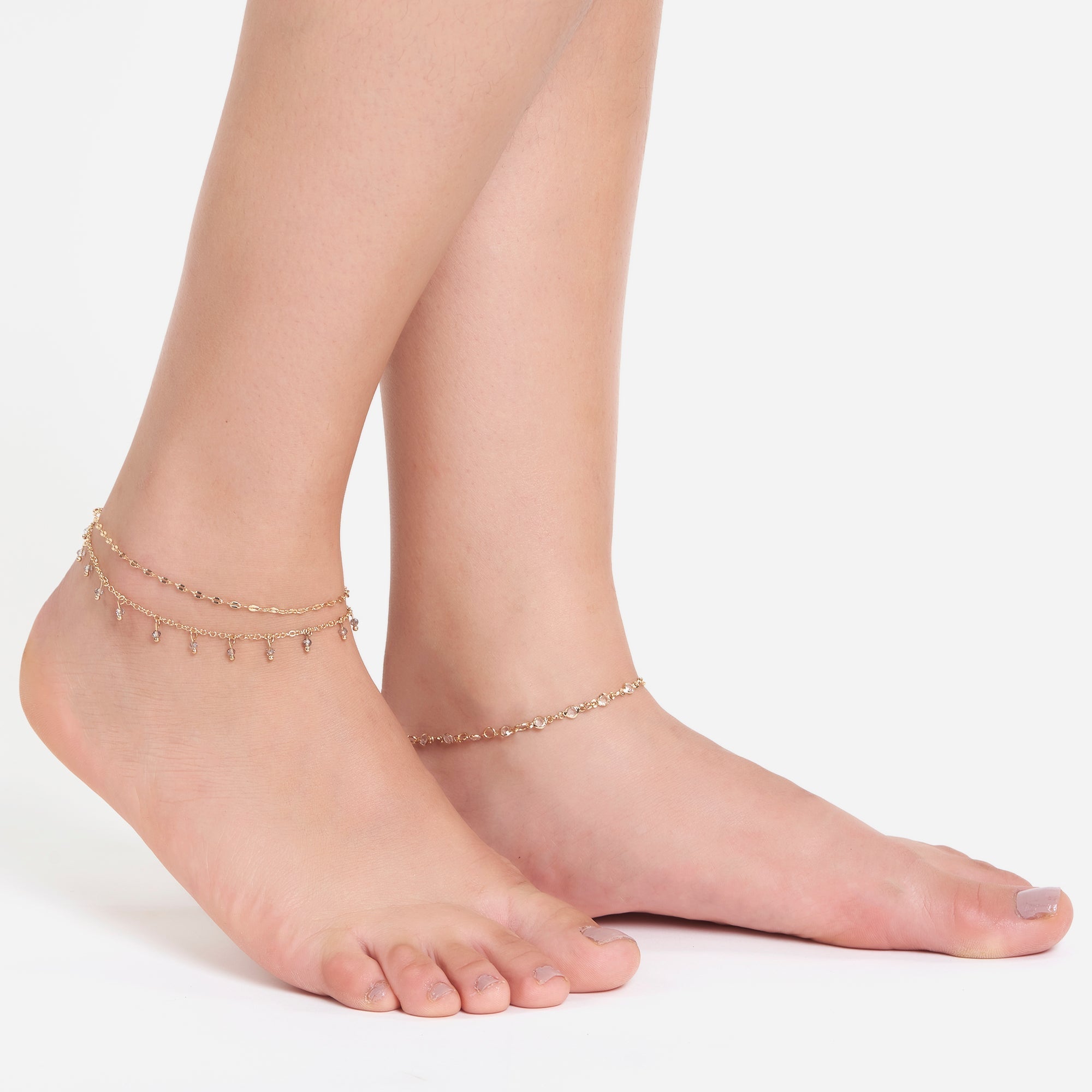 Accessorize London Women's Gold Chain And Crystal Drop Anklets Pack Of 3