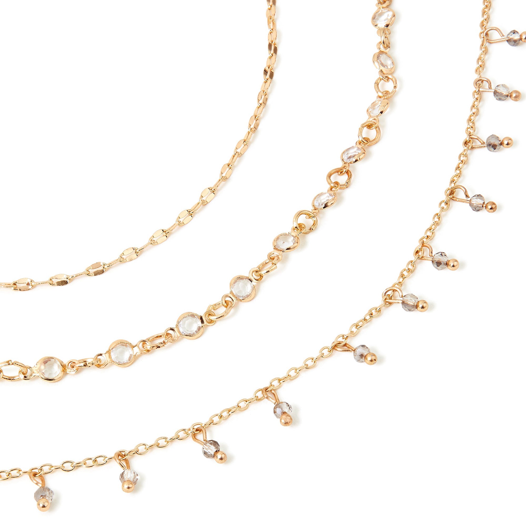 Accessorize London Women's Gold Chain And Crystal Drop Anklets Pack Of 3