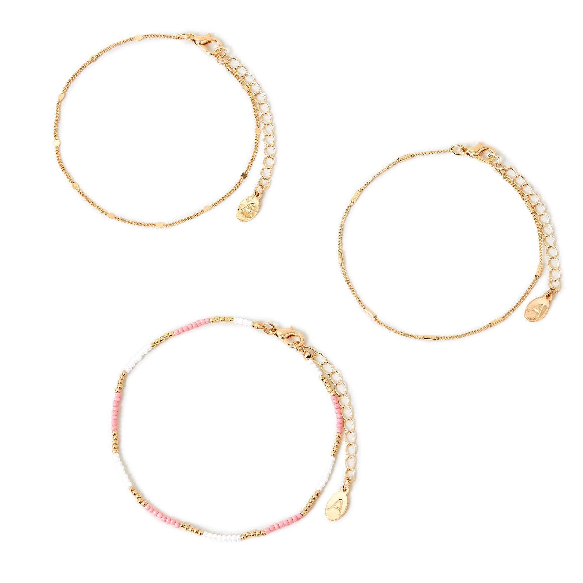 Accessorize London Women's Gold Bead And Chain Anklets Pack Of 3