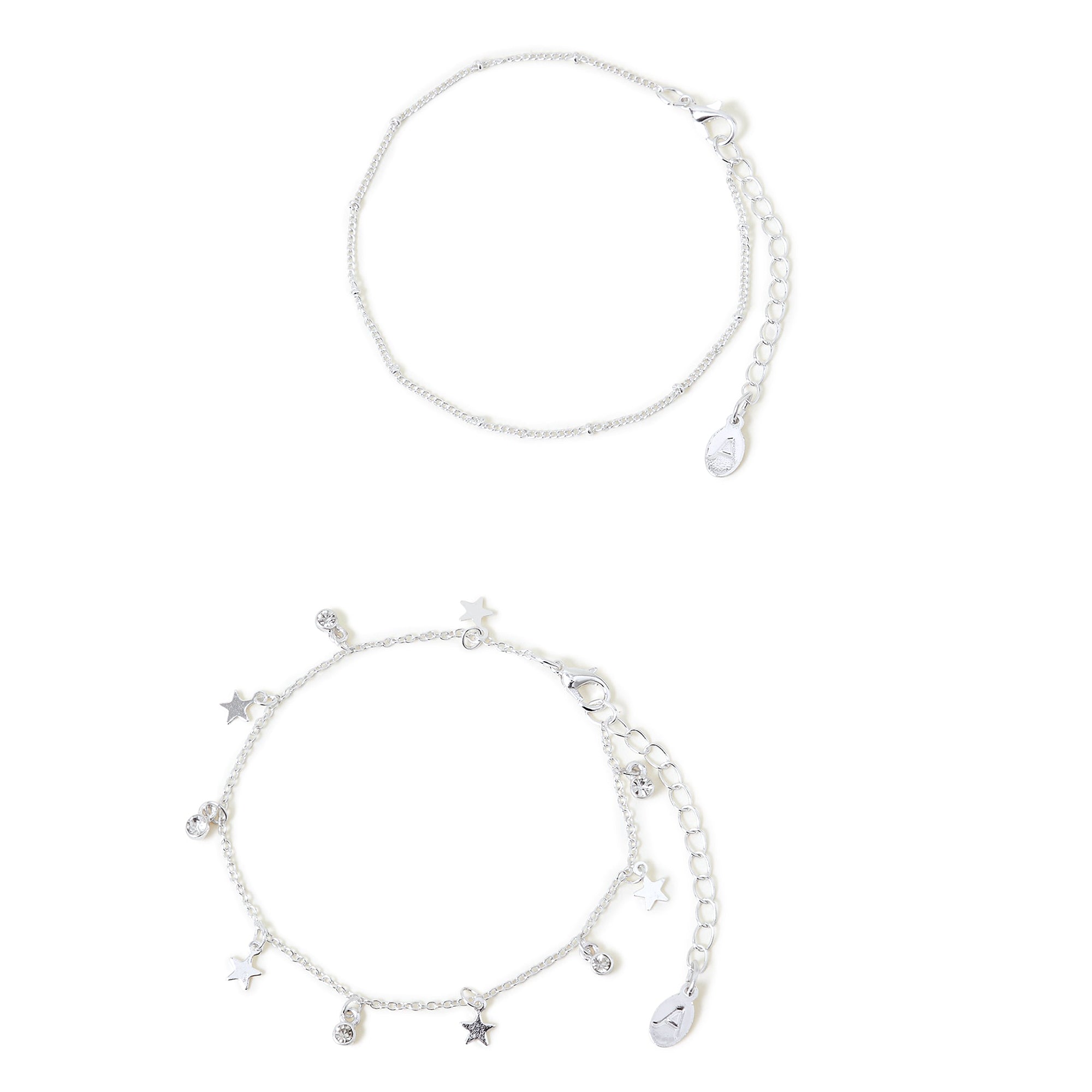 Accessorize London Women's Silver Star And Disc Anklets Pack Of 2