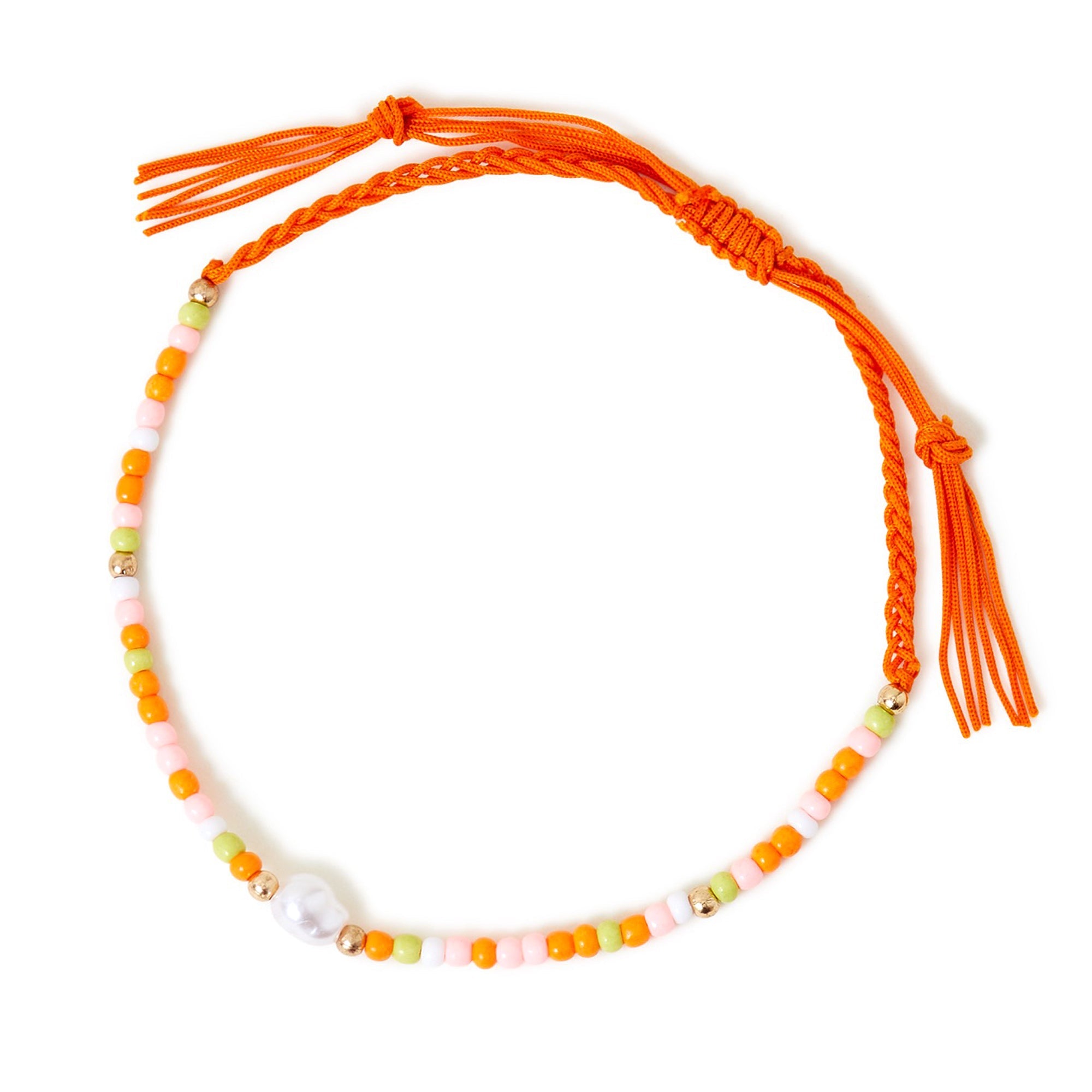 Accessorize London Women's Orange Bead And Pearl Friendship Anklet