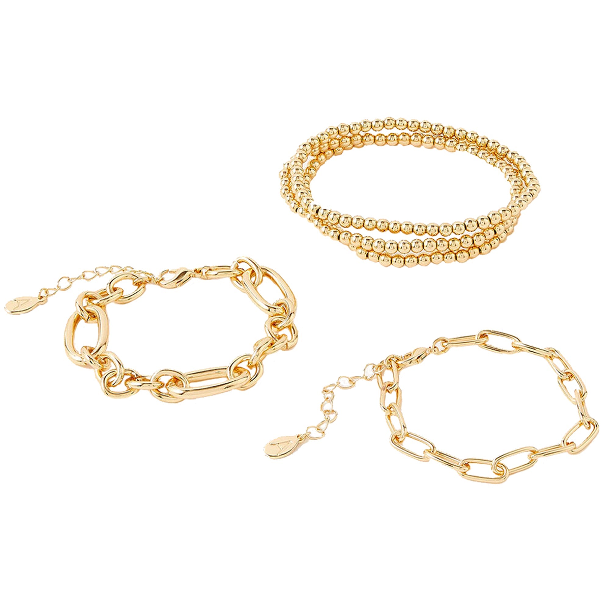 Chain And Stretch Beaded Bracelets 5 Pack Gold