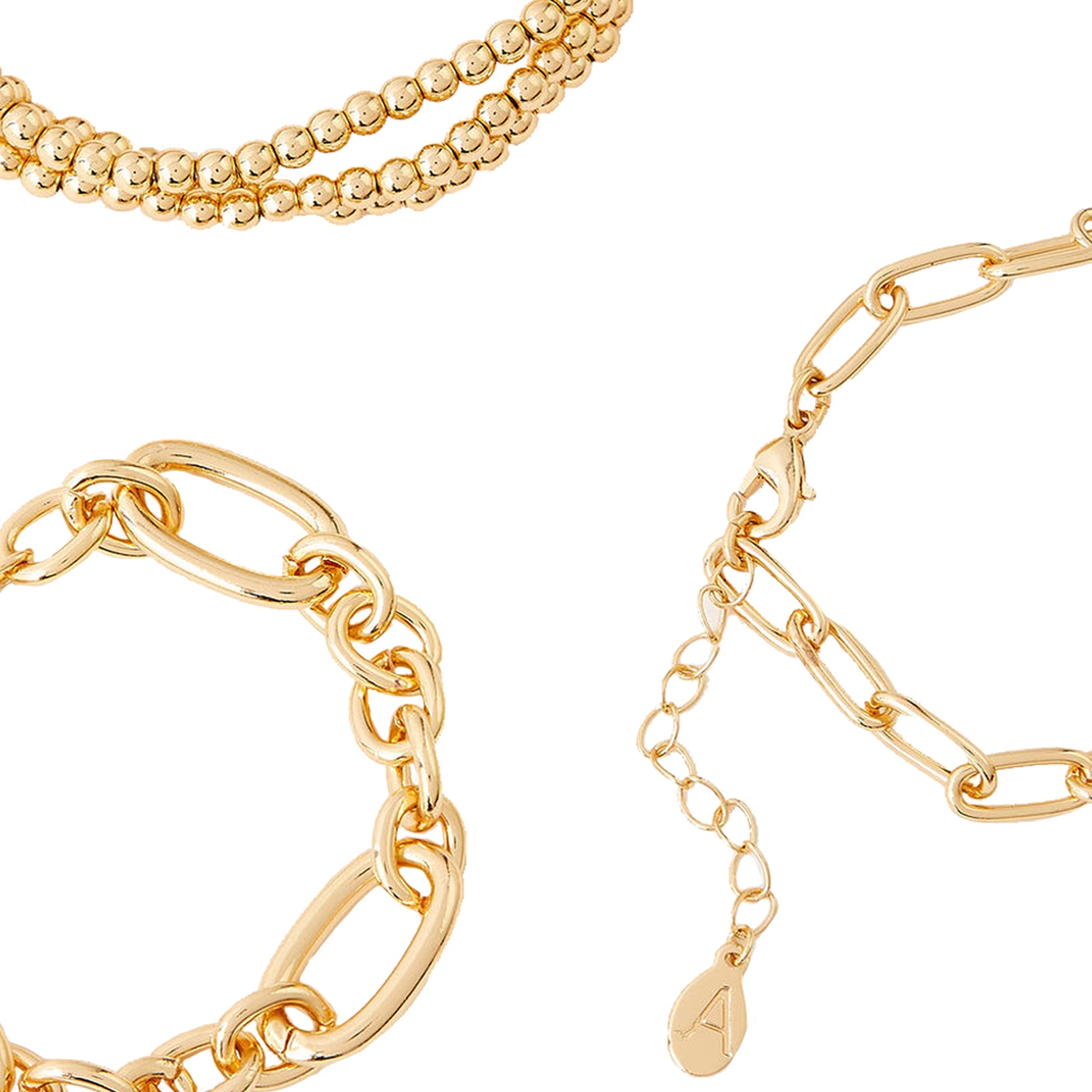 Chain And Stretch Beaded Bracelets 5 Pack Gold