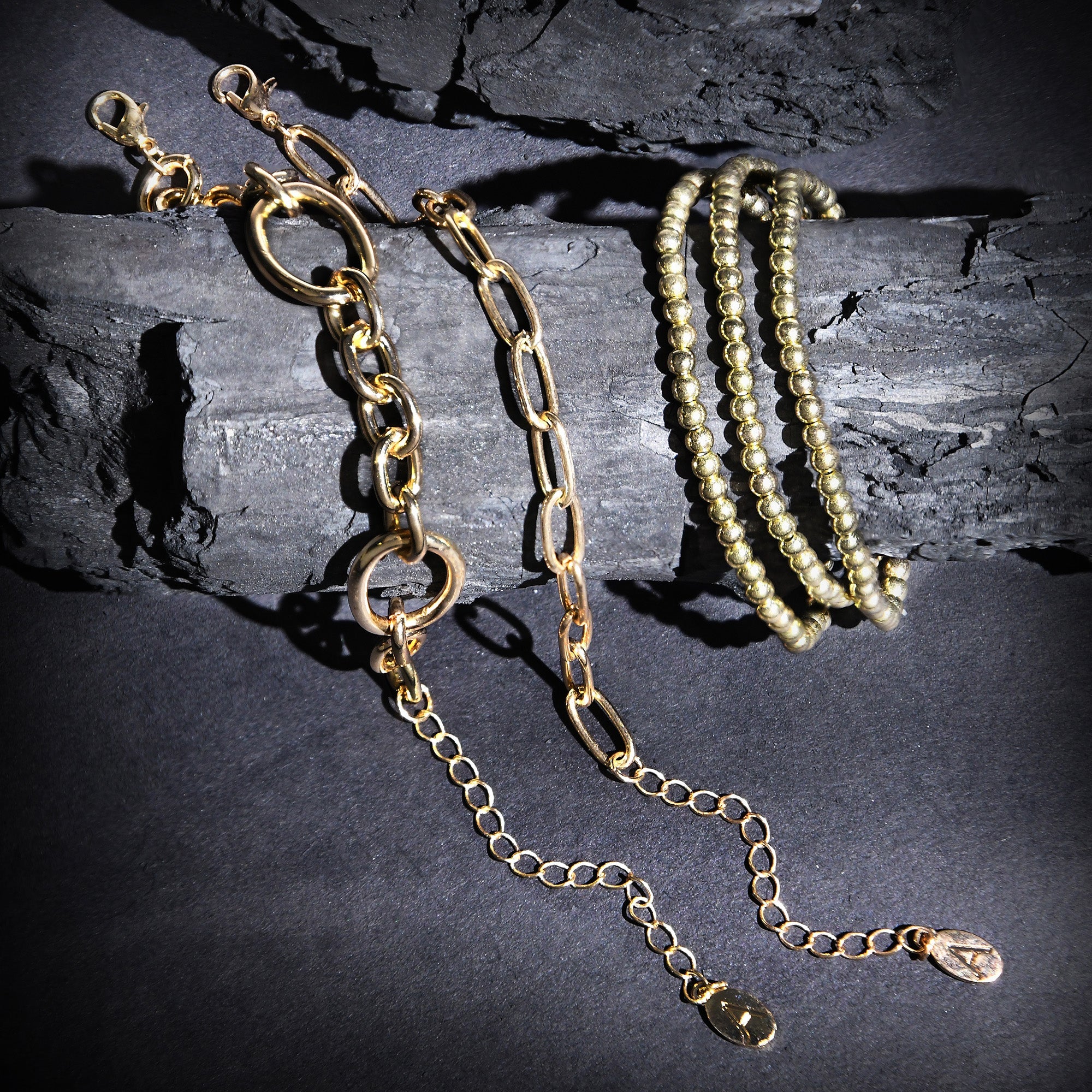 Chain And Stretch Beaded Bracelets 5 Pack Gold