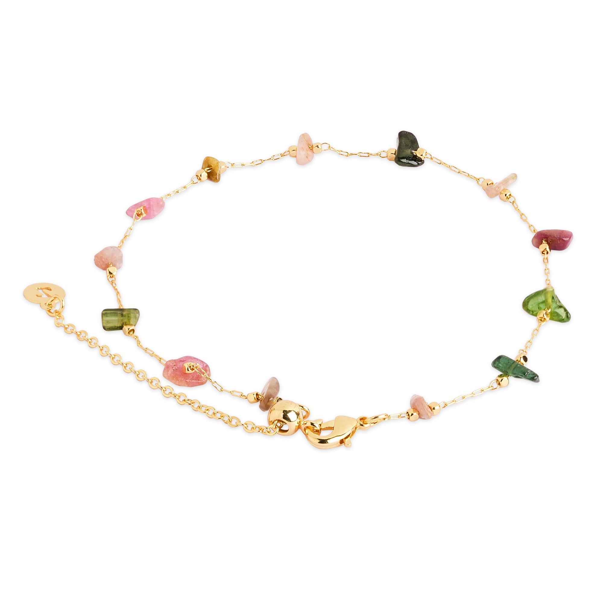 Real Gold Plated Multi Z Healing Stone Anklet