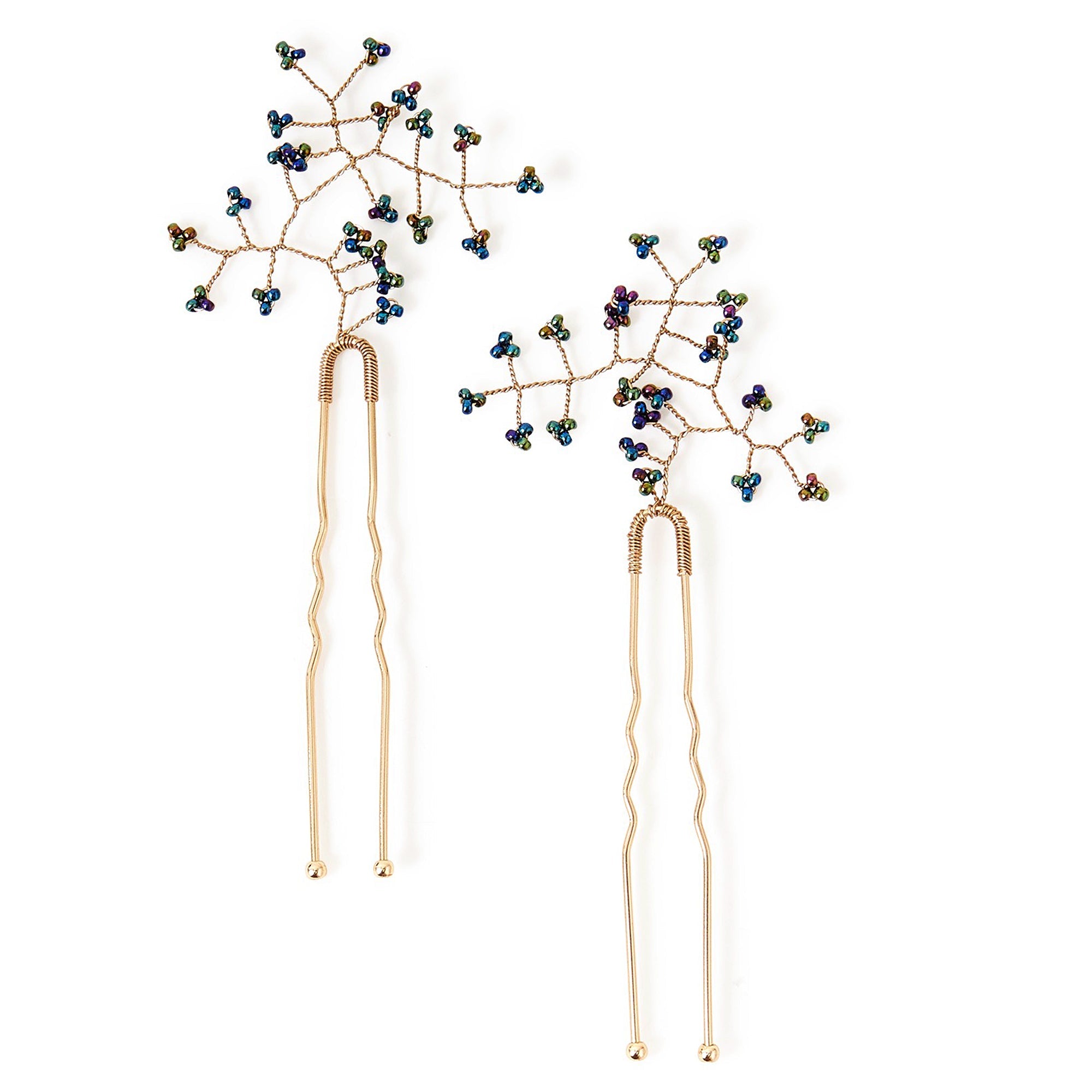 Accessorize London Blue Delicate Bead Leaf Hair Pins Set Of 2