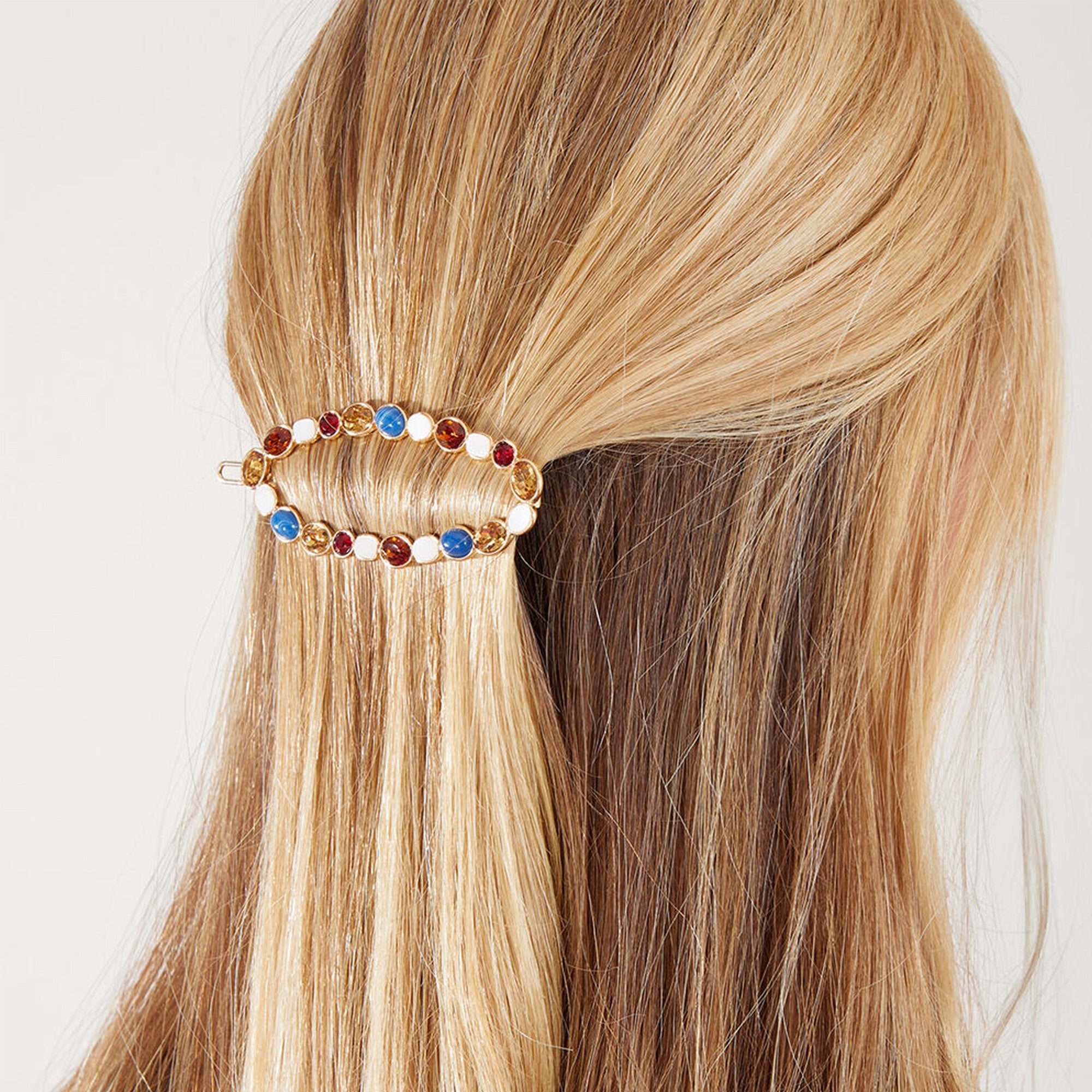 Mixed Gem Oval Hair Clip Features