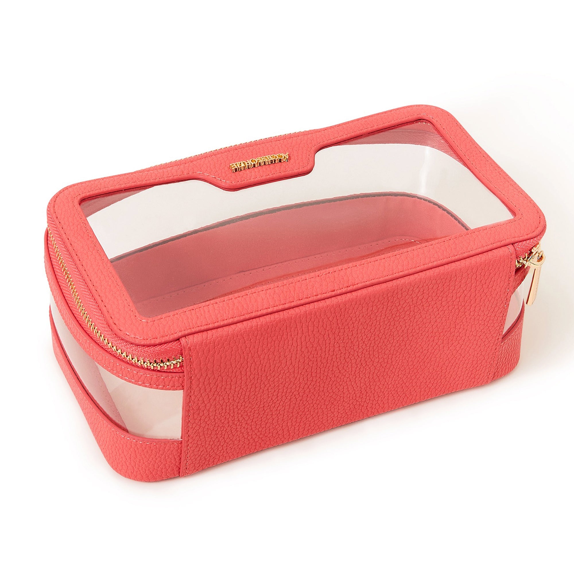 Accessorize London Women's Faux Leather Red Clear Make Up Bag