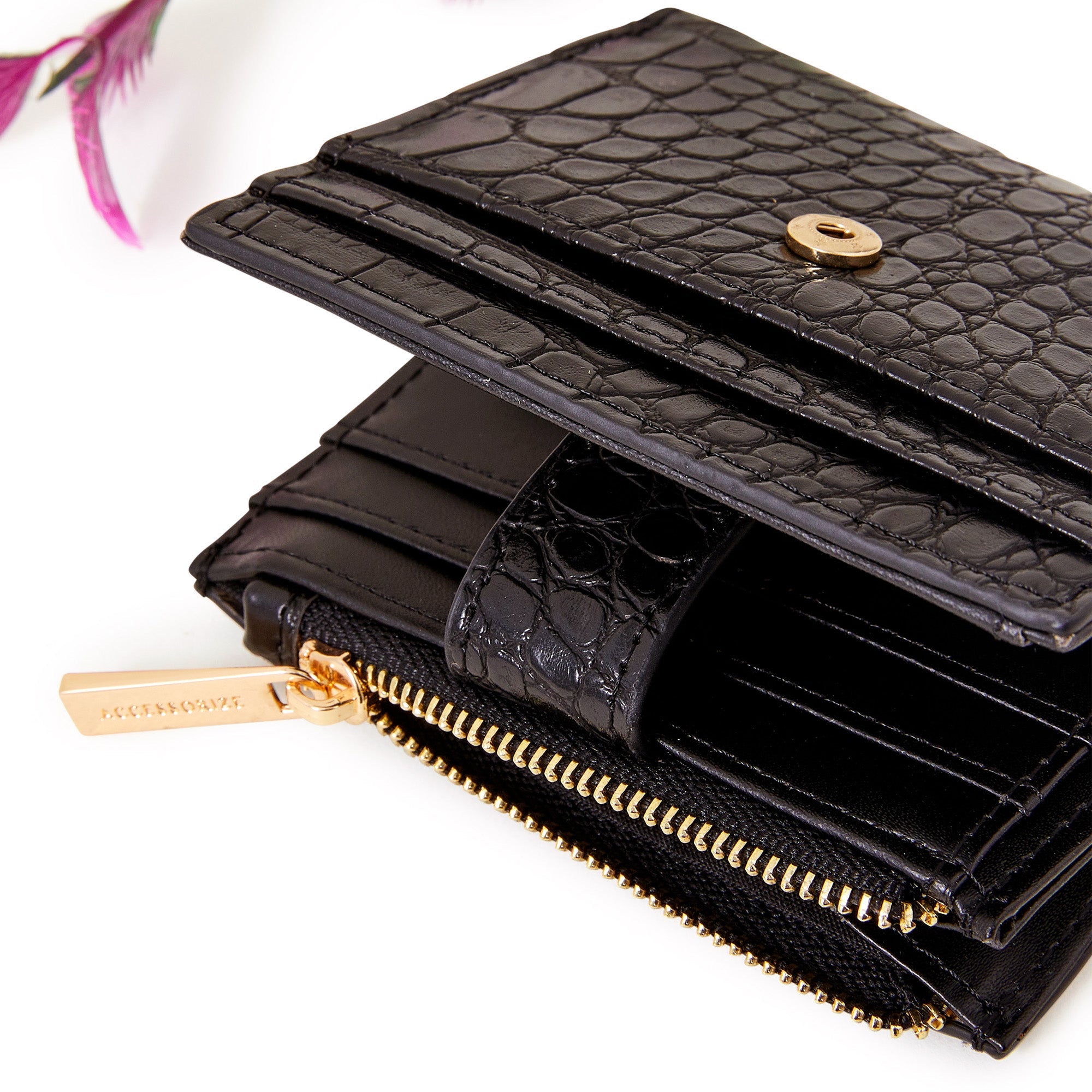 Accessorize London Women's Black Croc Cardholder Zip